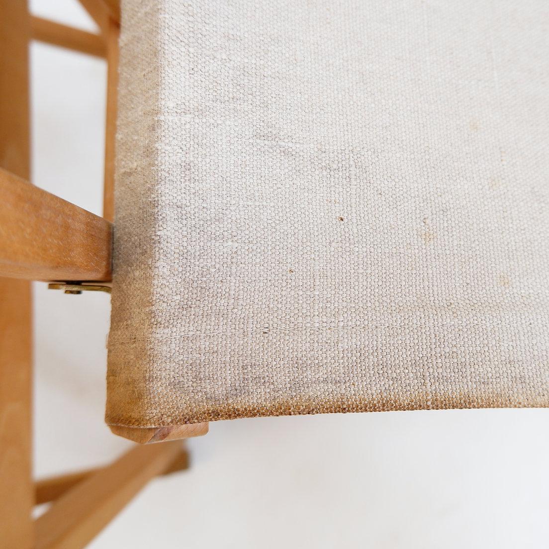 Set of 4 folding chairs in oak and cotton canvas For Sale 1