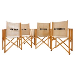 Set of 4 folding chairs in oak and cotton canvas