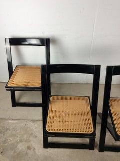 Set of 4 Folding Chairs with Black Lacquer Finish & Caned Seats