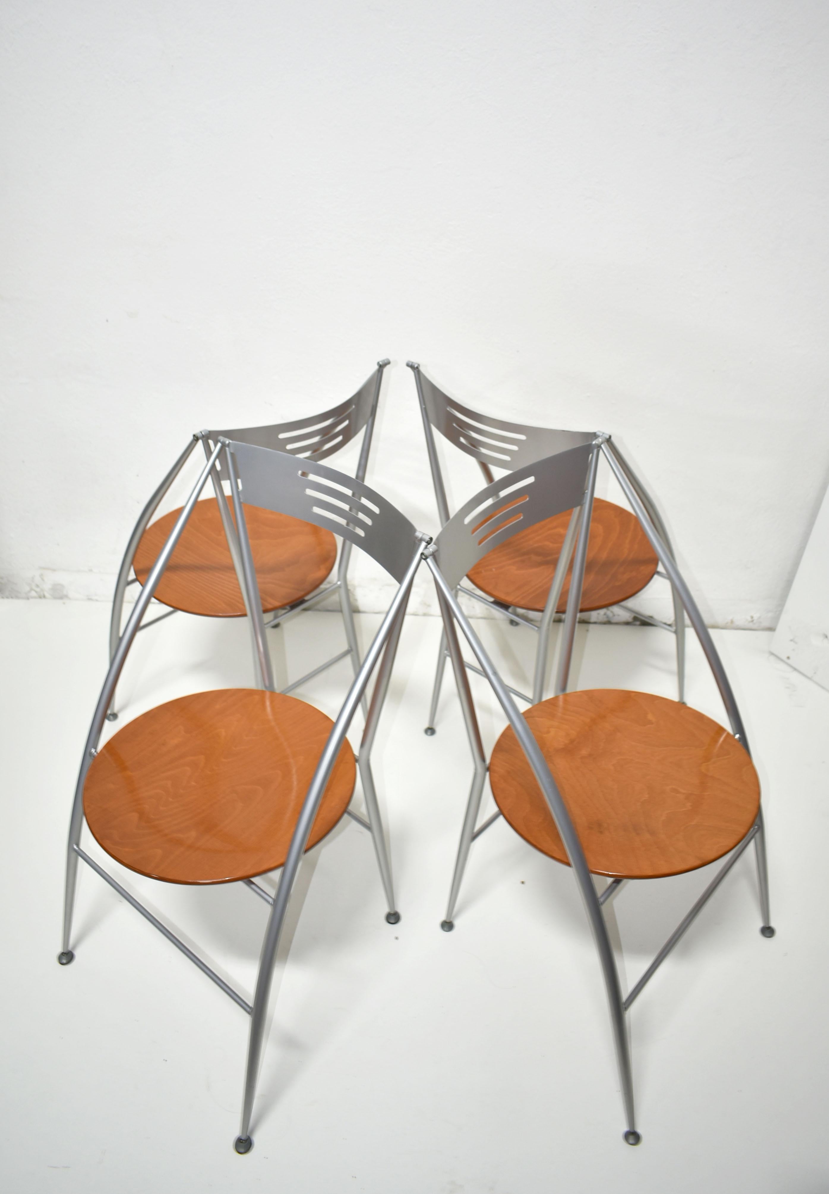 Italian Set of 4 Folding Dining Chairs, Italy 1980s, Postmodern Design