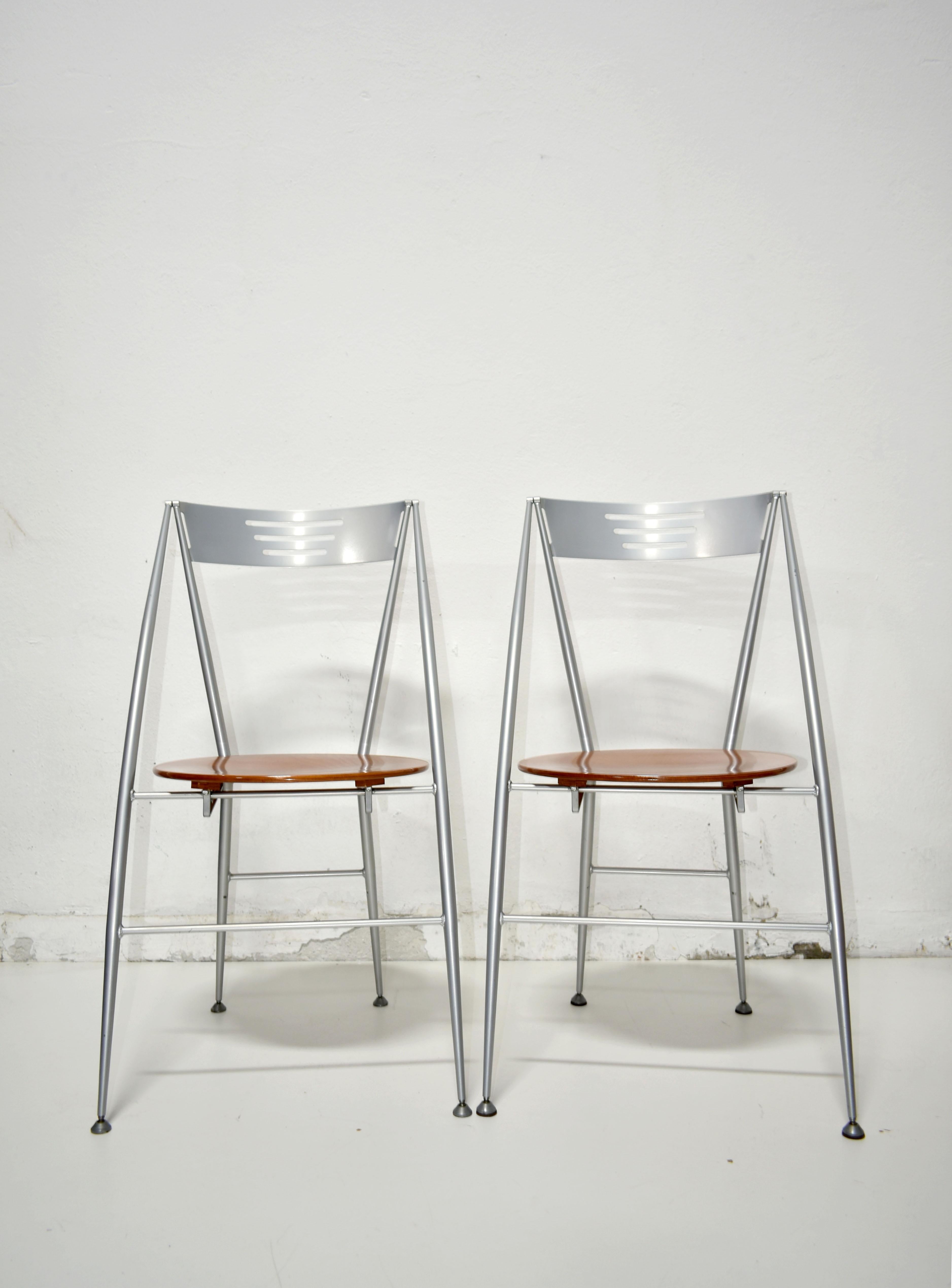 Set of 4 Folding Dining Chairs, Italy 1980s, Postmodern Design In Good Condition In Zagreb, HR