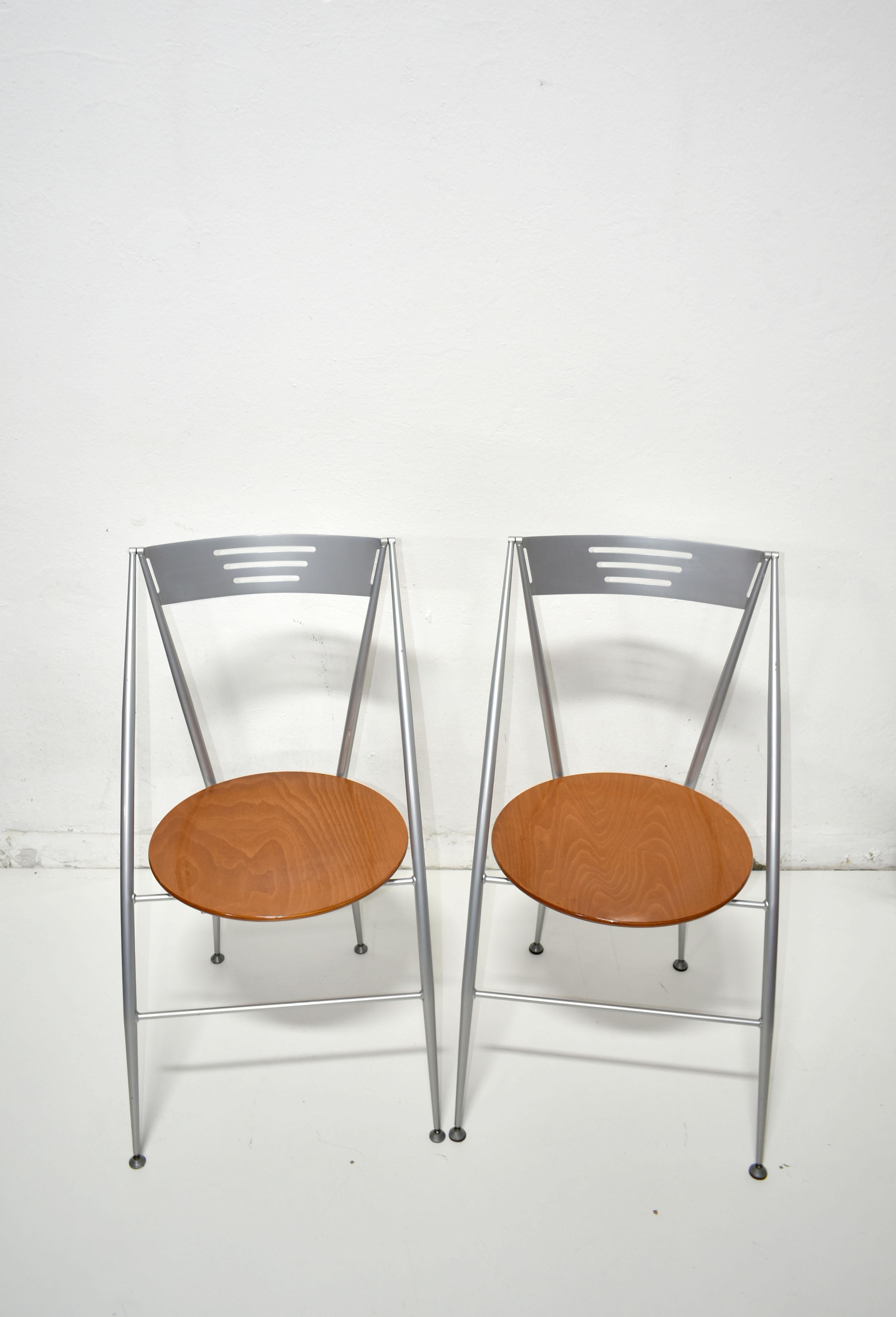 Late 20th Century Set of 4 Folding Dining Chairs, Italy 1980s, Postmodern Design