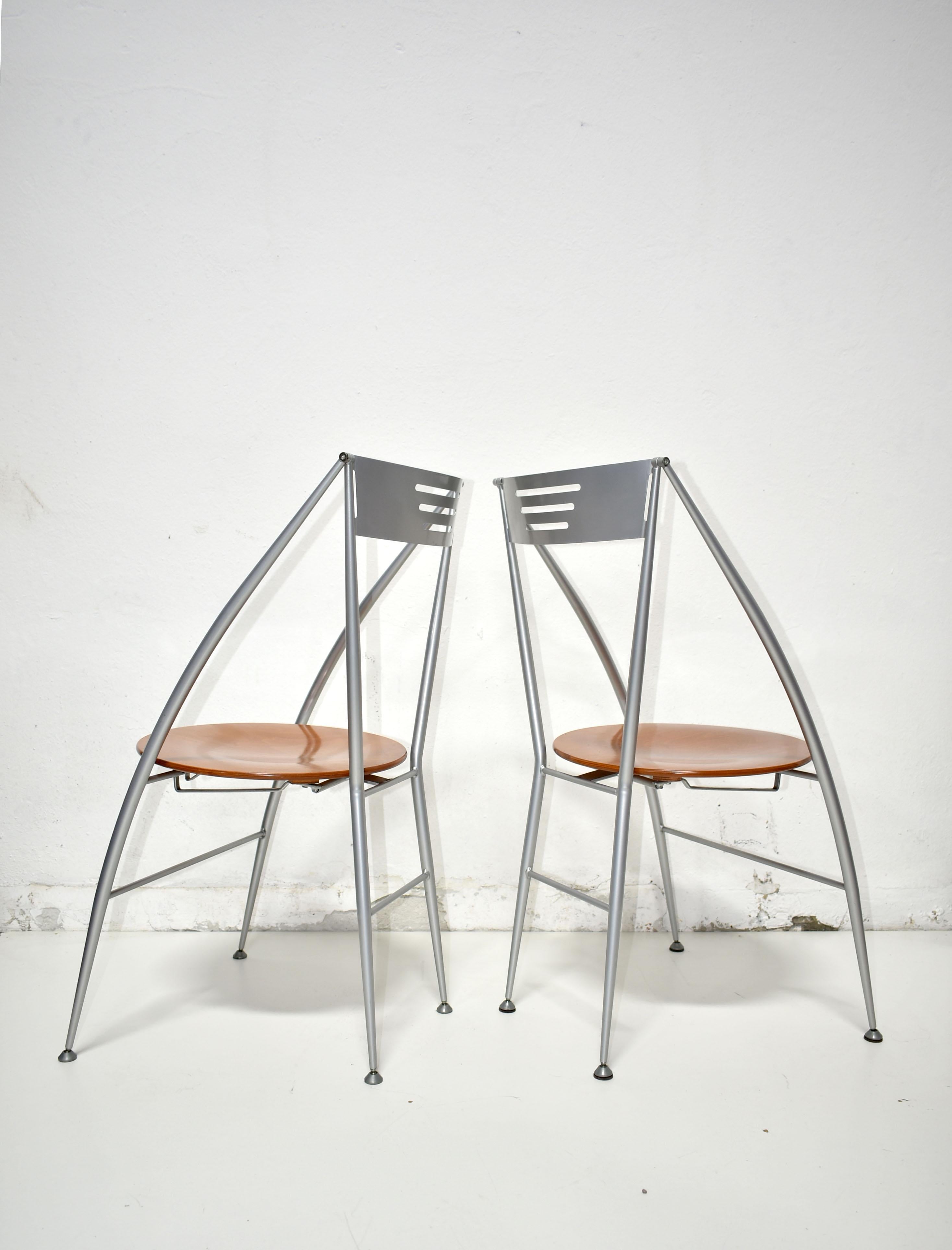Cherry Set of 4 Folding Dining Chairs, Italy 1980s, Postmodern Design