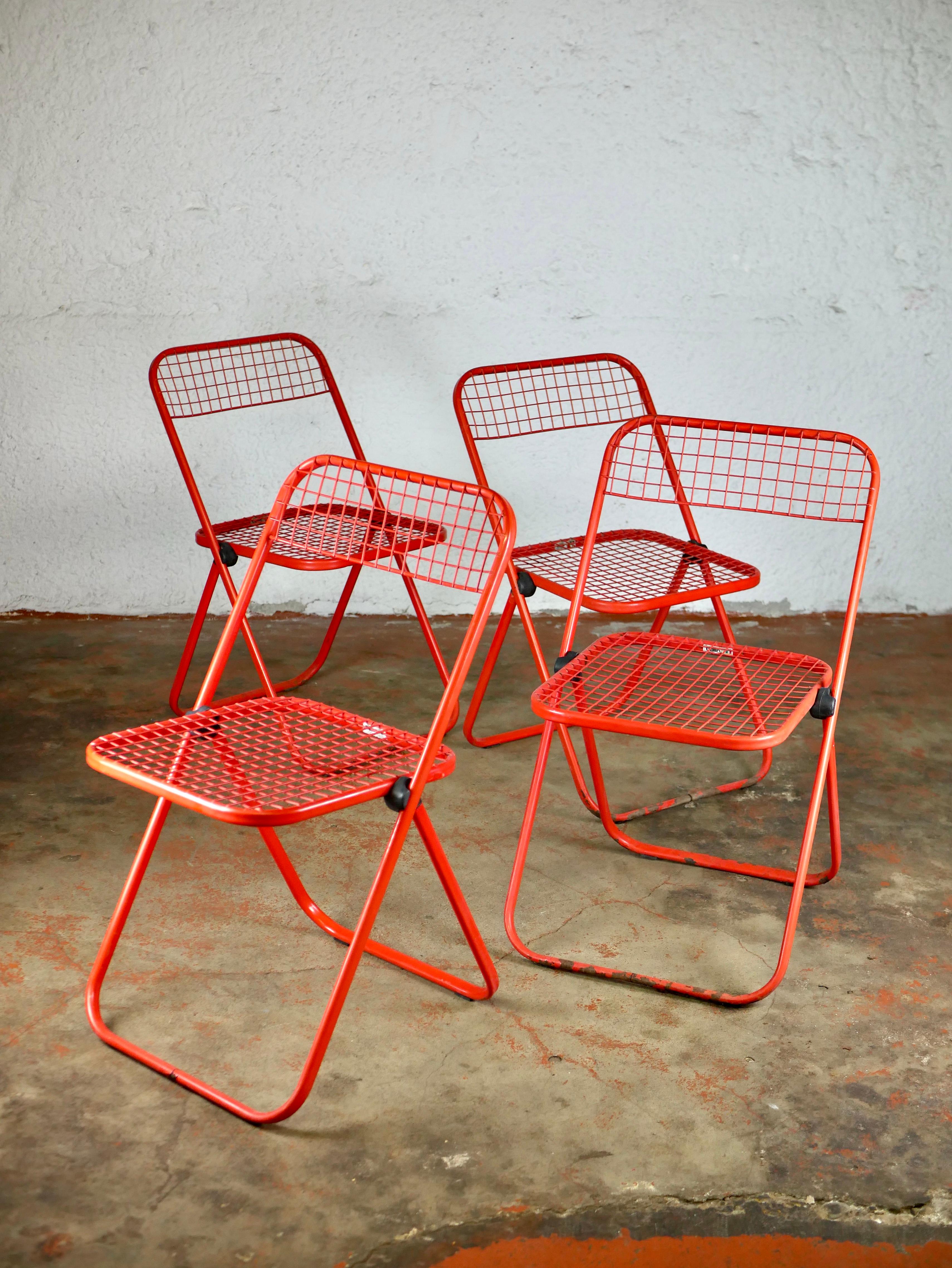 Italian Set of 4 Folding Red Chairs by Talin, Italy, 1980s