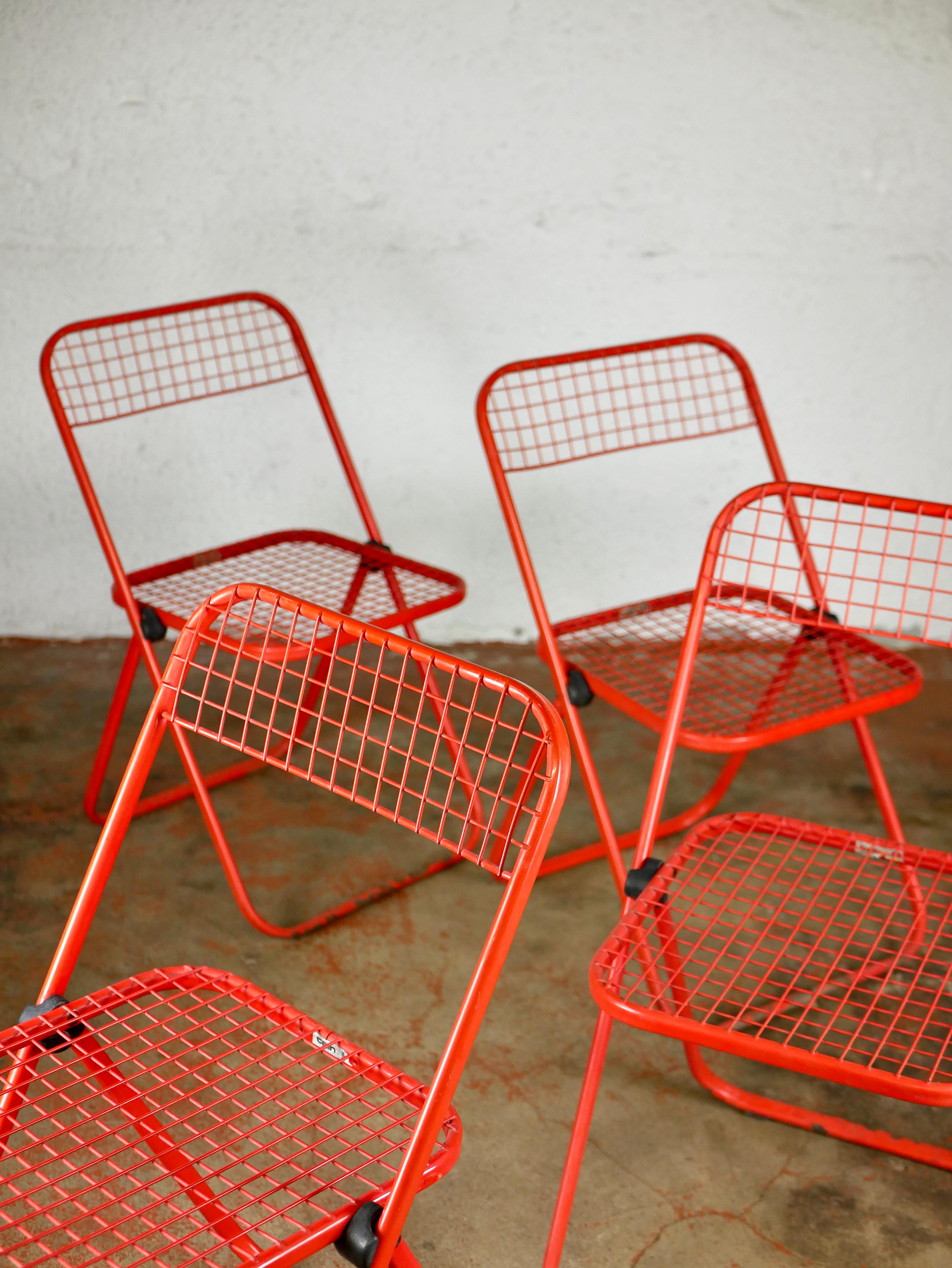 Set of 4 Folding Red Chairs by Talin, Italy, 1980s In Good Condition In Lyon, FR