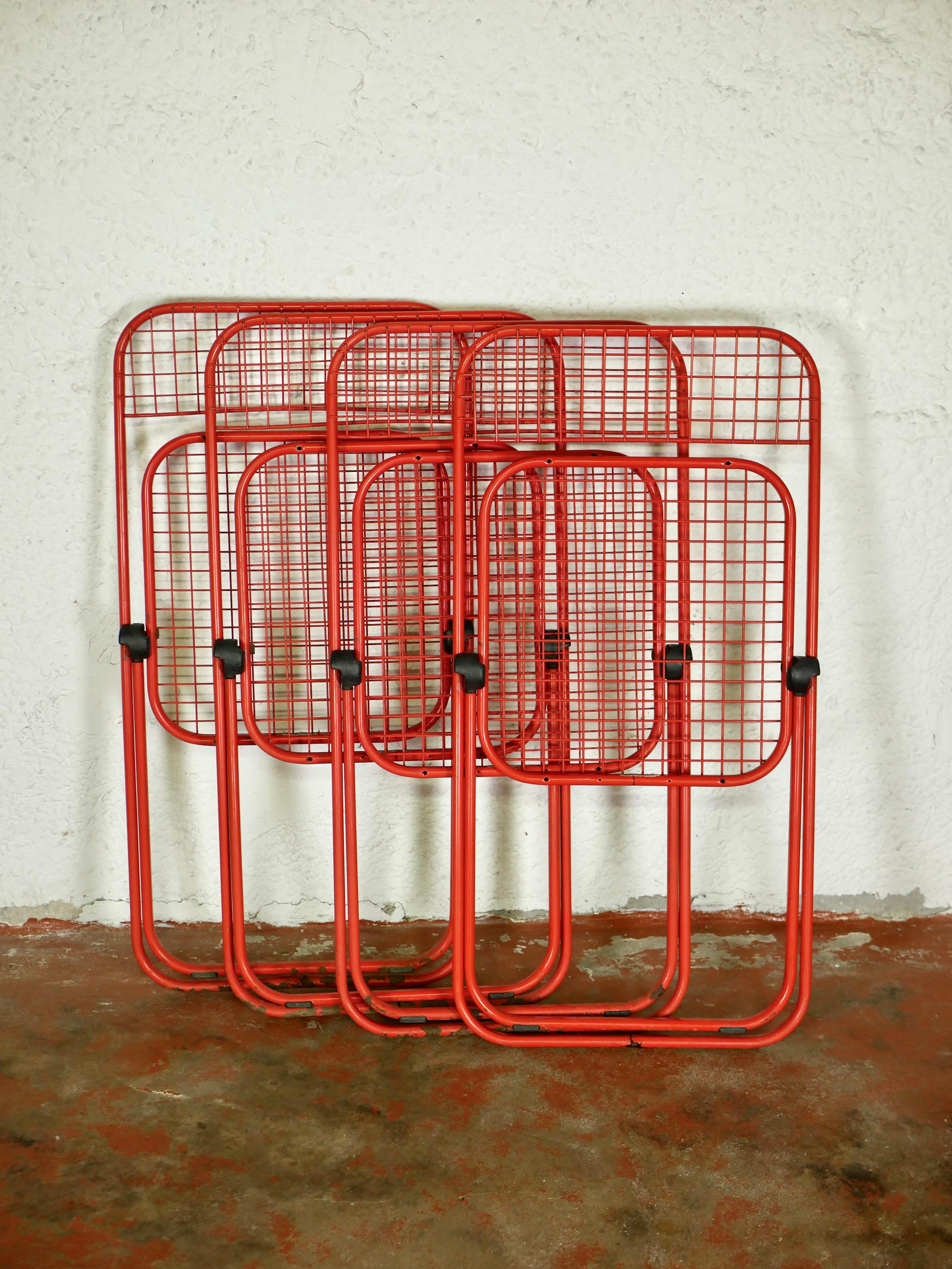 Late 20th Century Set of 4 Folding Red Chairs by Talin, Italy, 1980s