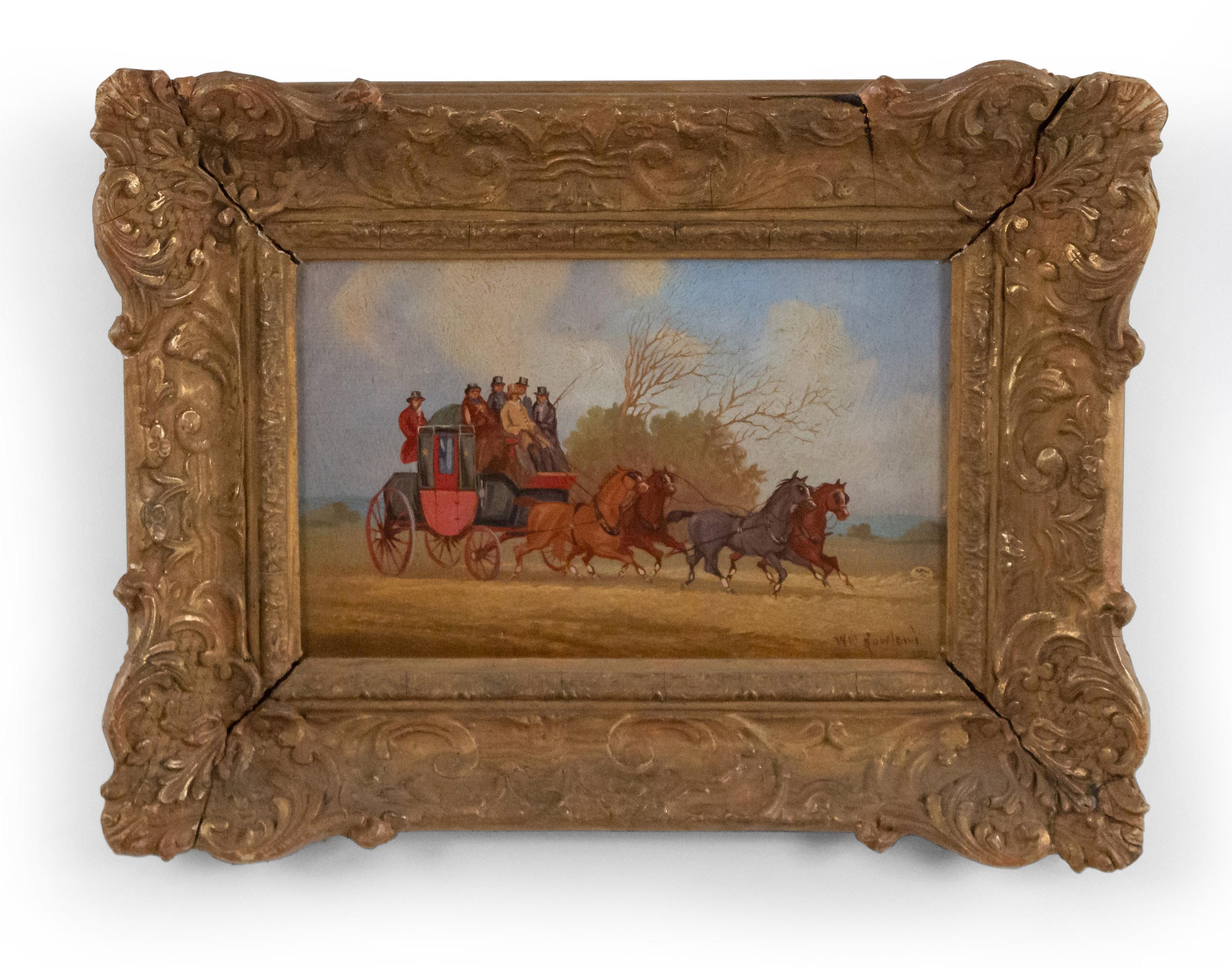Set of 4 Frame Oil Paintings of Coach Scenes (signed Rowland) In Good Condition For Sale In New York, NY