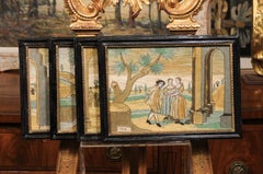 Ensemble de 4 textiles encadrés du XVIIIe siècle représentant les quatre saisons