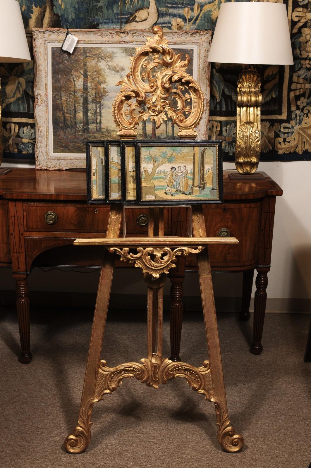 XVIIIe siècle et antérieur Ensemble de 4 textiles encadrés du XVIIIe siècle représentant les quatre saisons en vente