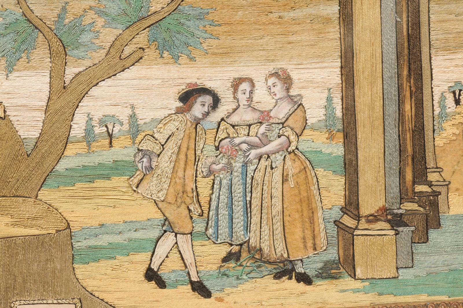 Ensemble de 4 textiles encadrés du XVIIIe siècle représentant les quatre saisons en vente 4