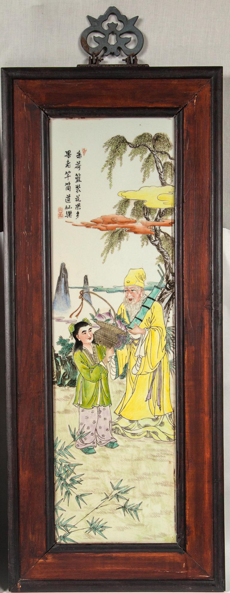 Set of 4 Framed Chinese Porcelain Plaques In Good Condition In Woodbury, CT