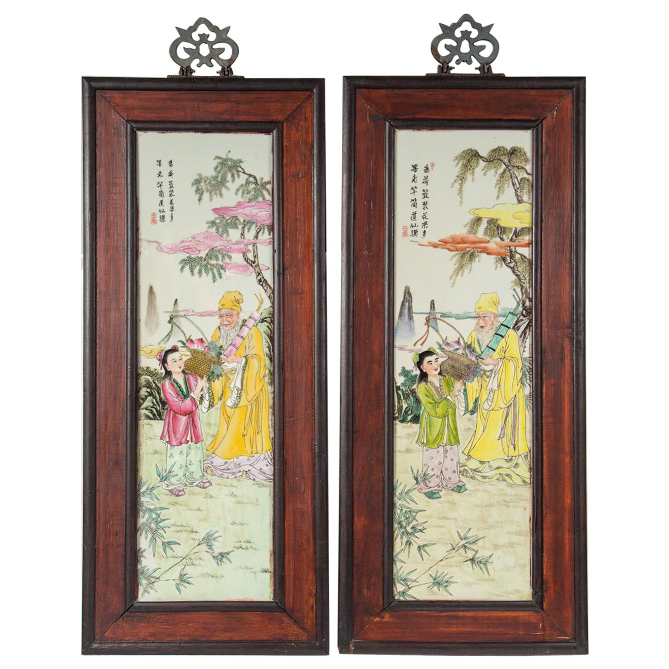 Ensemble de 4 plaques en porcelaine chinoise encadrées