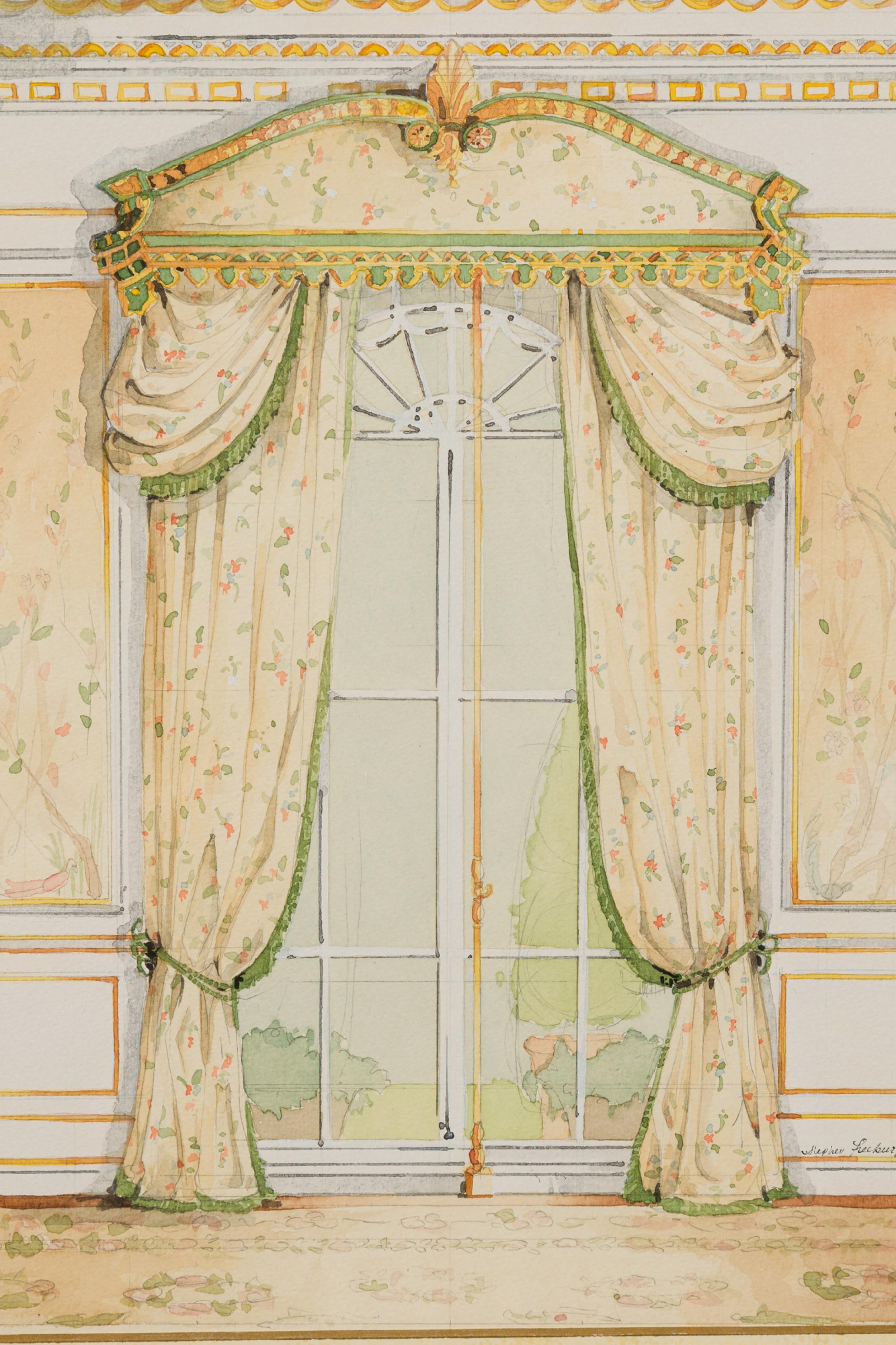 Britannico Set di 4 stampe acquerellate inglesi contemporanee incorniciate di tende inglesi in vendita