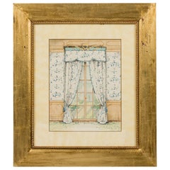 Set of 4 Framed Contemporary English Watercolor Prints of English Curtains