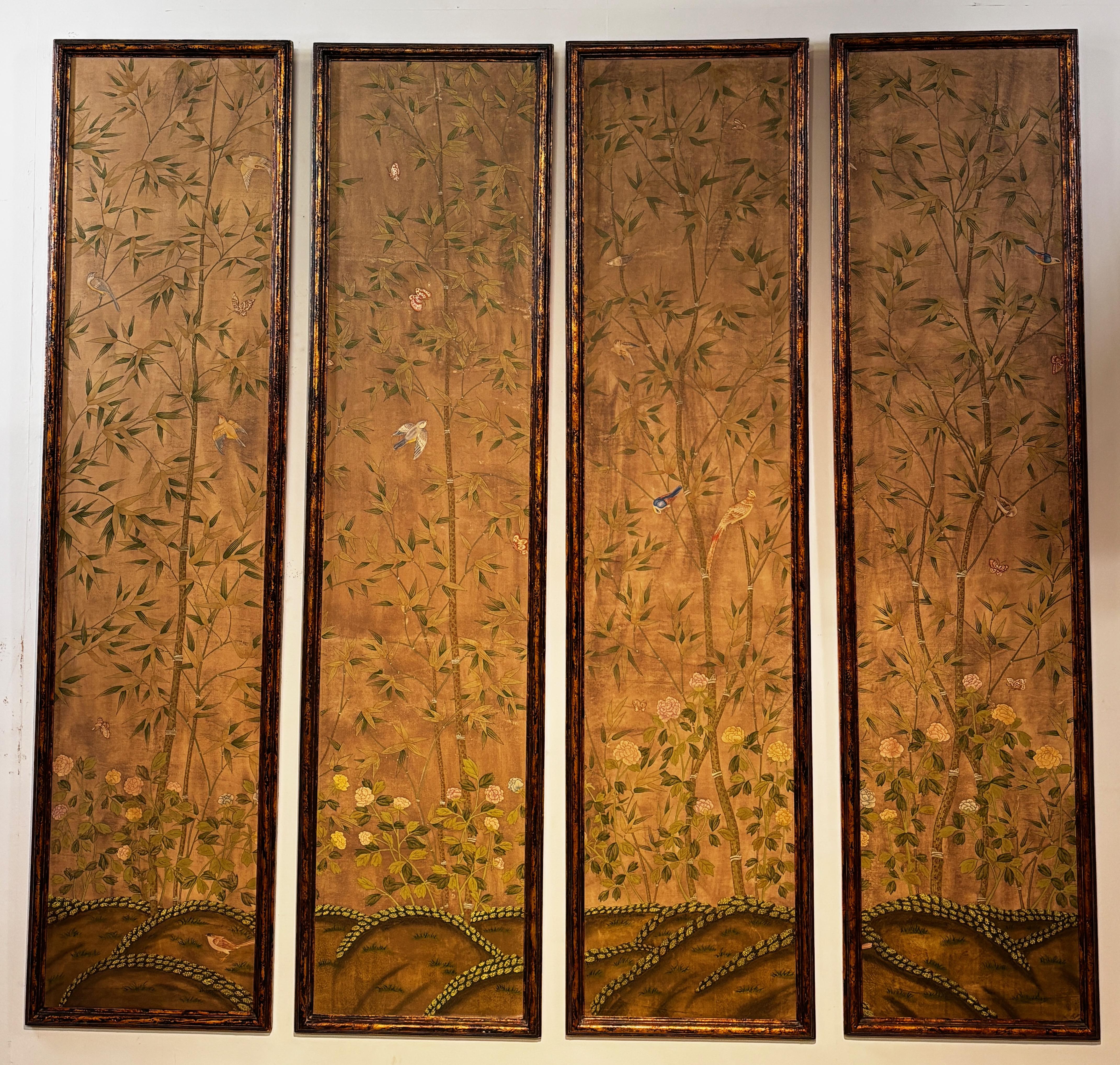Set of 4 Framed Hand Painted Wallpaper Panels, Chinese Late 19th Century 6