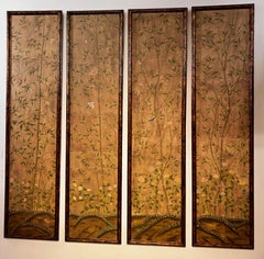 Set of 4 Framed Hand Painted Wallpaper Panels, Chinese Late 19th Century