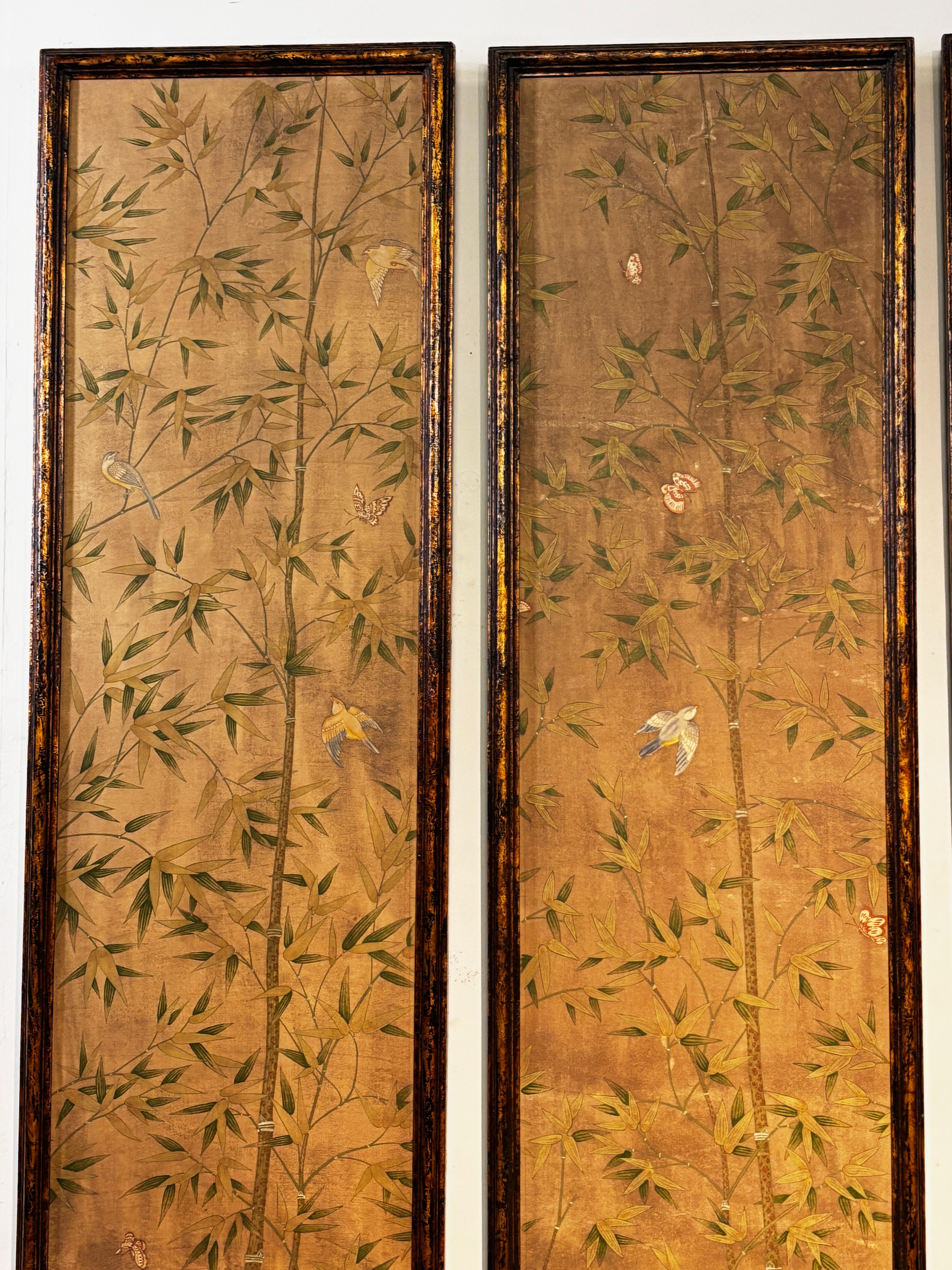 Set of 4 Framed Hand Painted Wallpaper Panels, Chinese Late 19th Century In Good Condition In San Francisco, CA