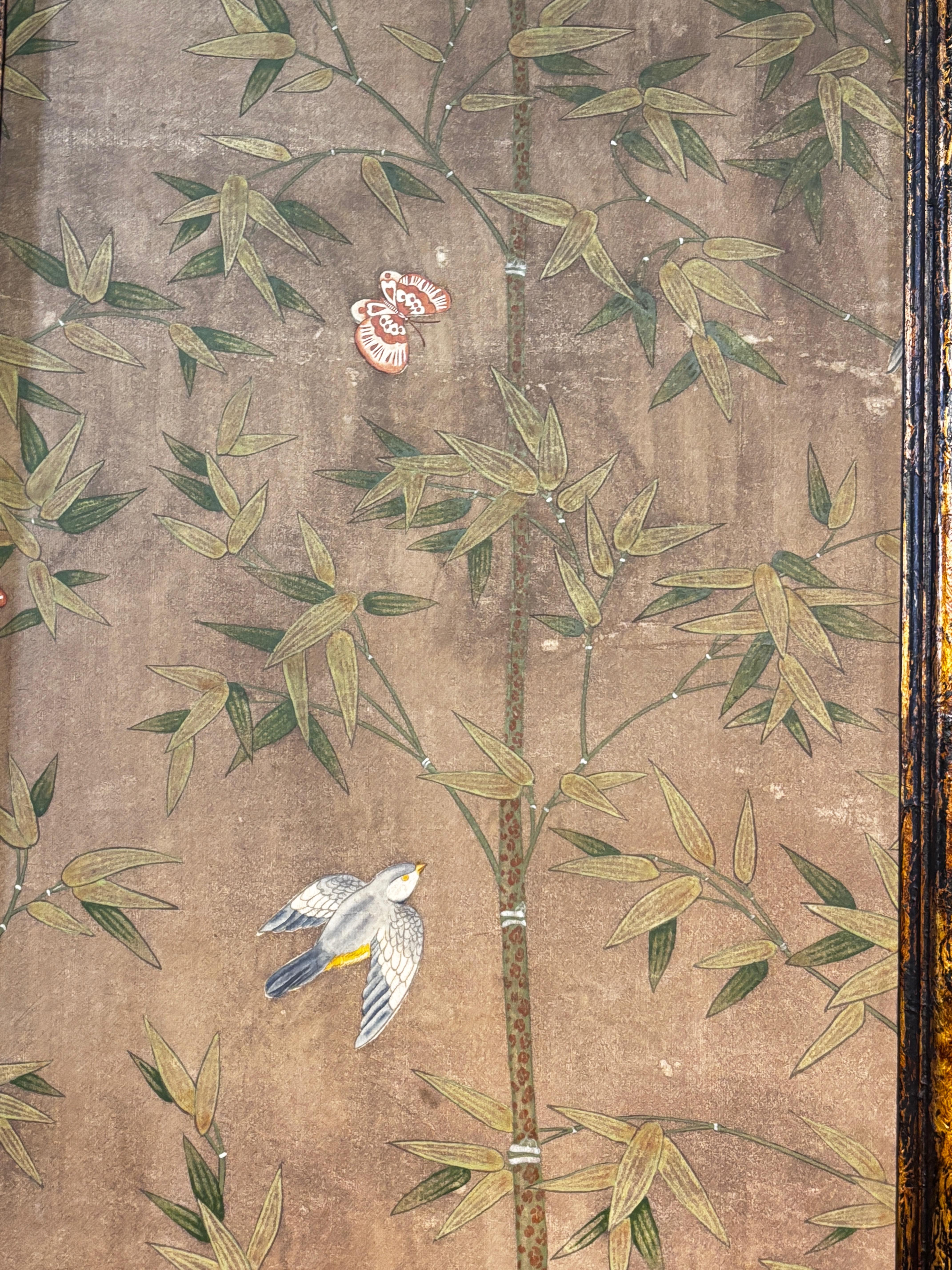 Set of 4 Framed Hand Painted Wallpaper Panels, Chinese Late 19th Century 1
