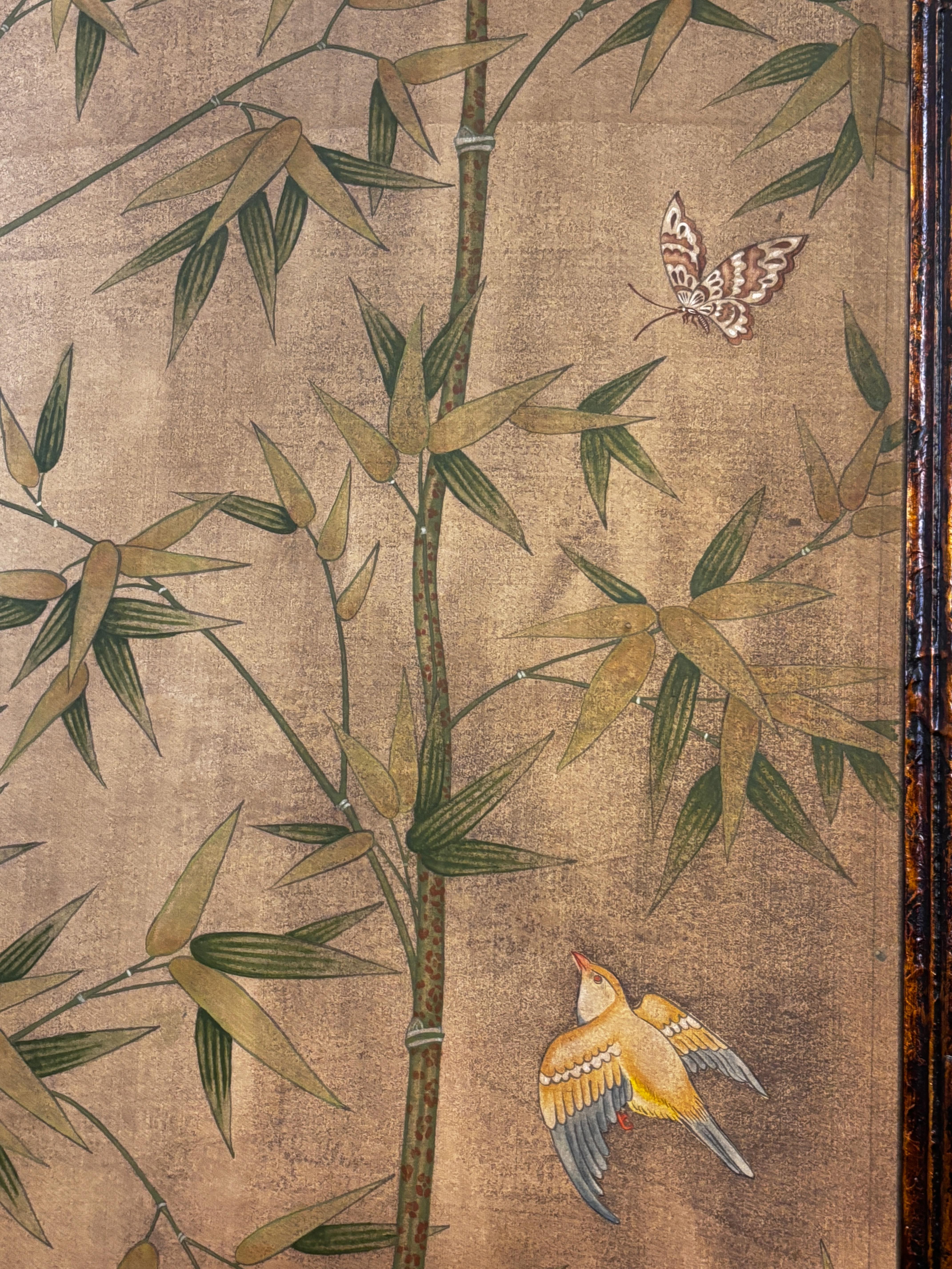 Set of 4 Framed Hand Painted Wallpaper Panels, Chinese Late 19th Century 2
