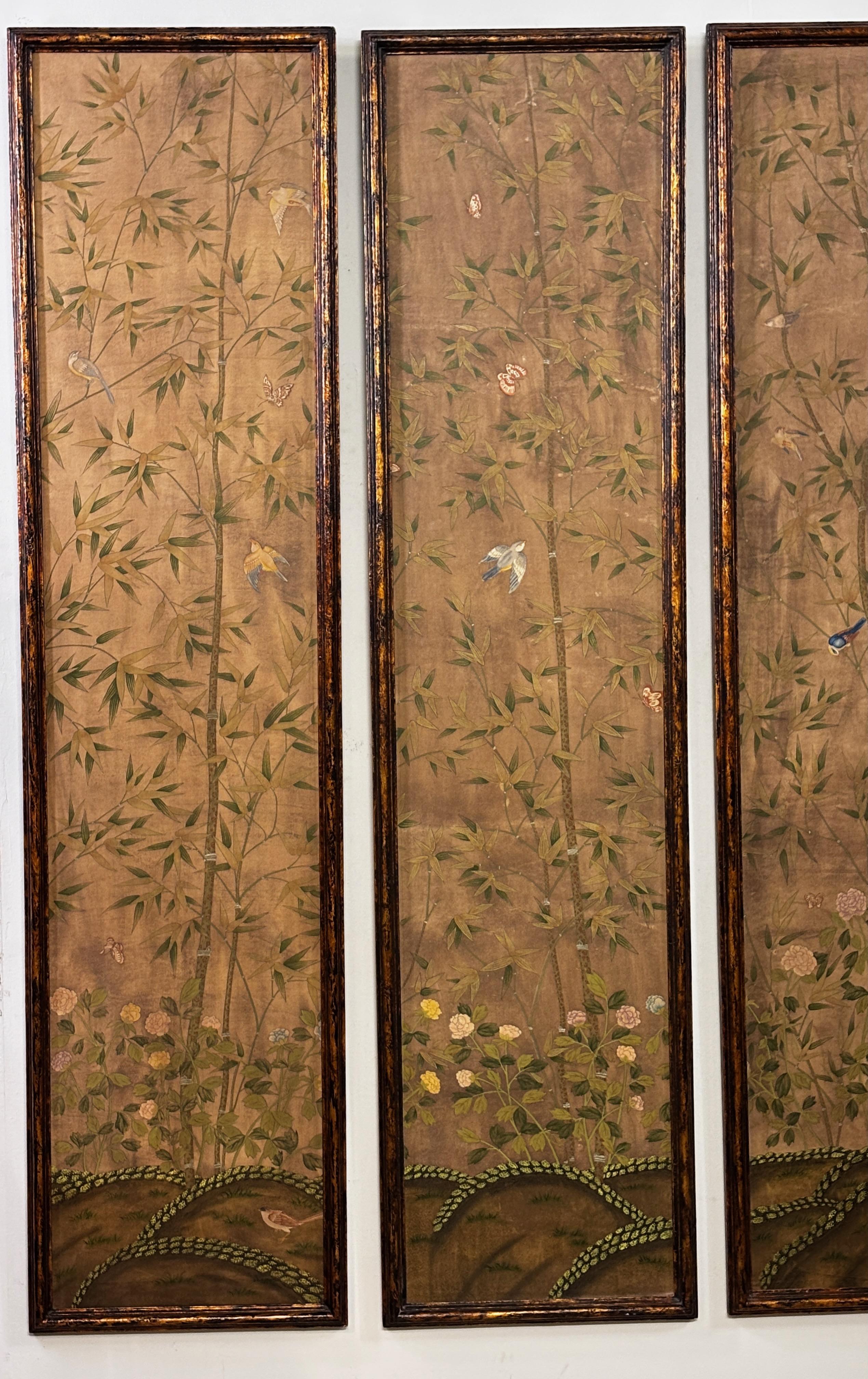 Set of 4 Framed Hand Painted Wallpaper Panels, Chinese Late 19th Century 4