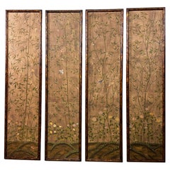 Set of 4 Framed Hand Painted Wallpaper Panels, Chinese Late 19th Century
