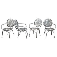 Set of 4 Francois Carre Art Deco "Sunburst" Metal Dining Chairs