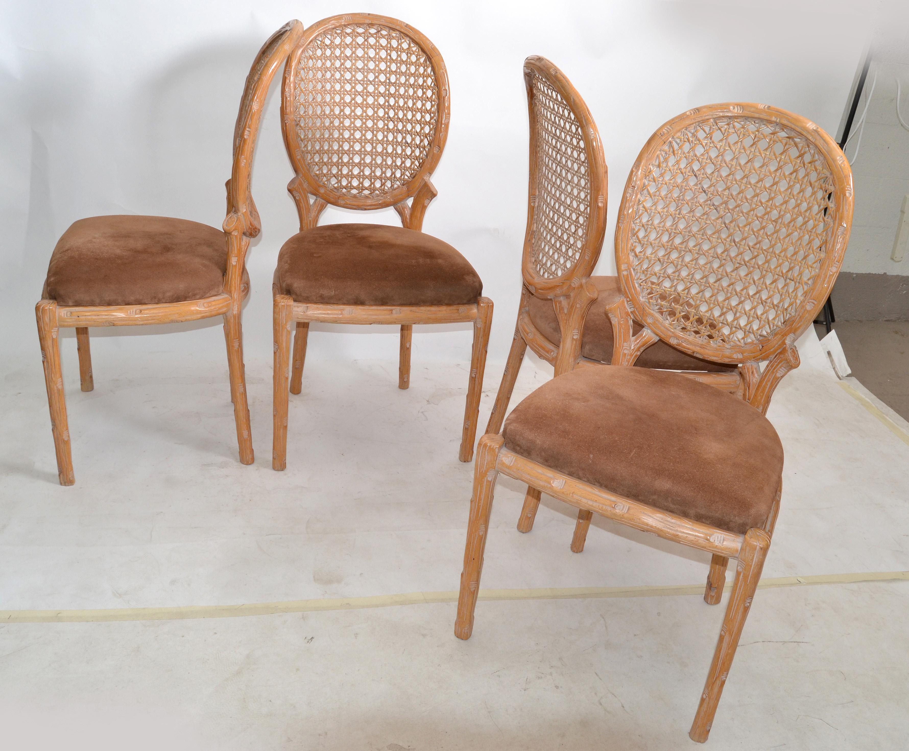 Set of 4 Fratelli Boffi Milano Wood & Cane Dining Chairs Mid-Century Modern 1970 4