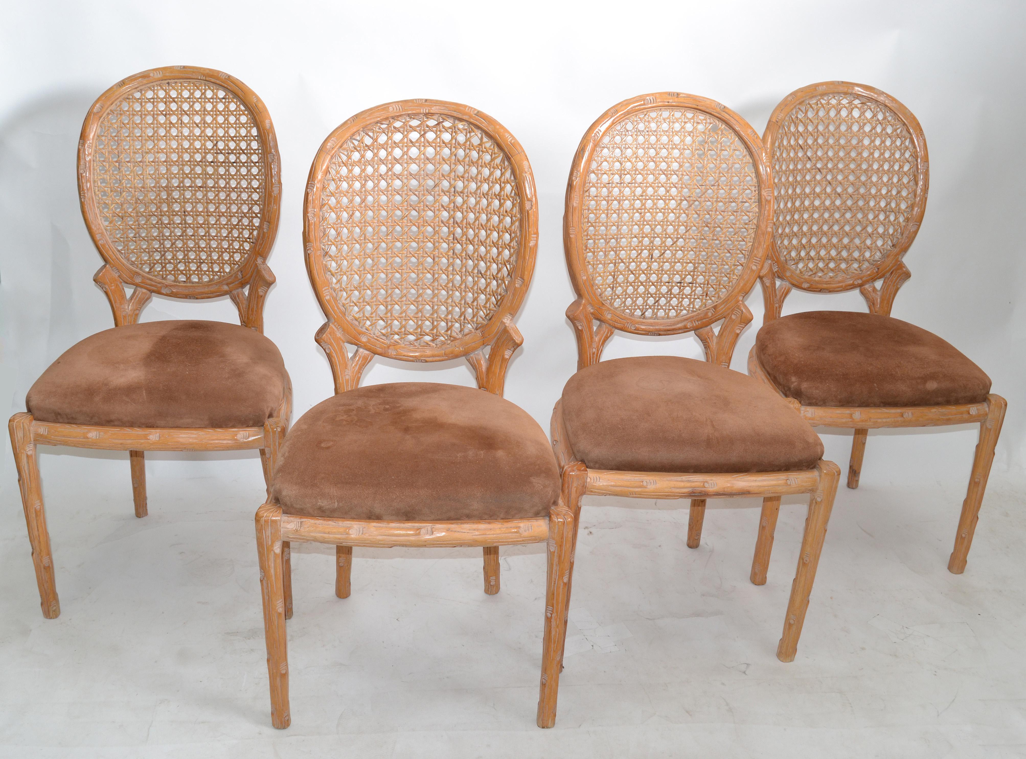 Set of 4 Fratelli Boffi Milano Wood & Cane Dining Chairs Mid-Century Modern 1970 5