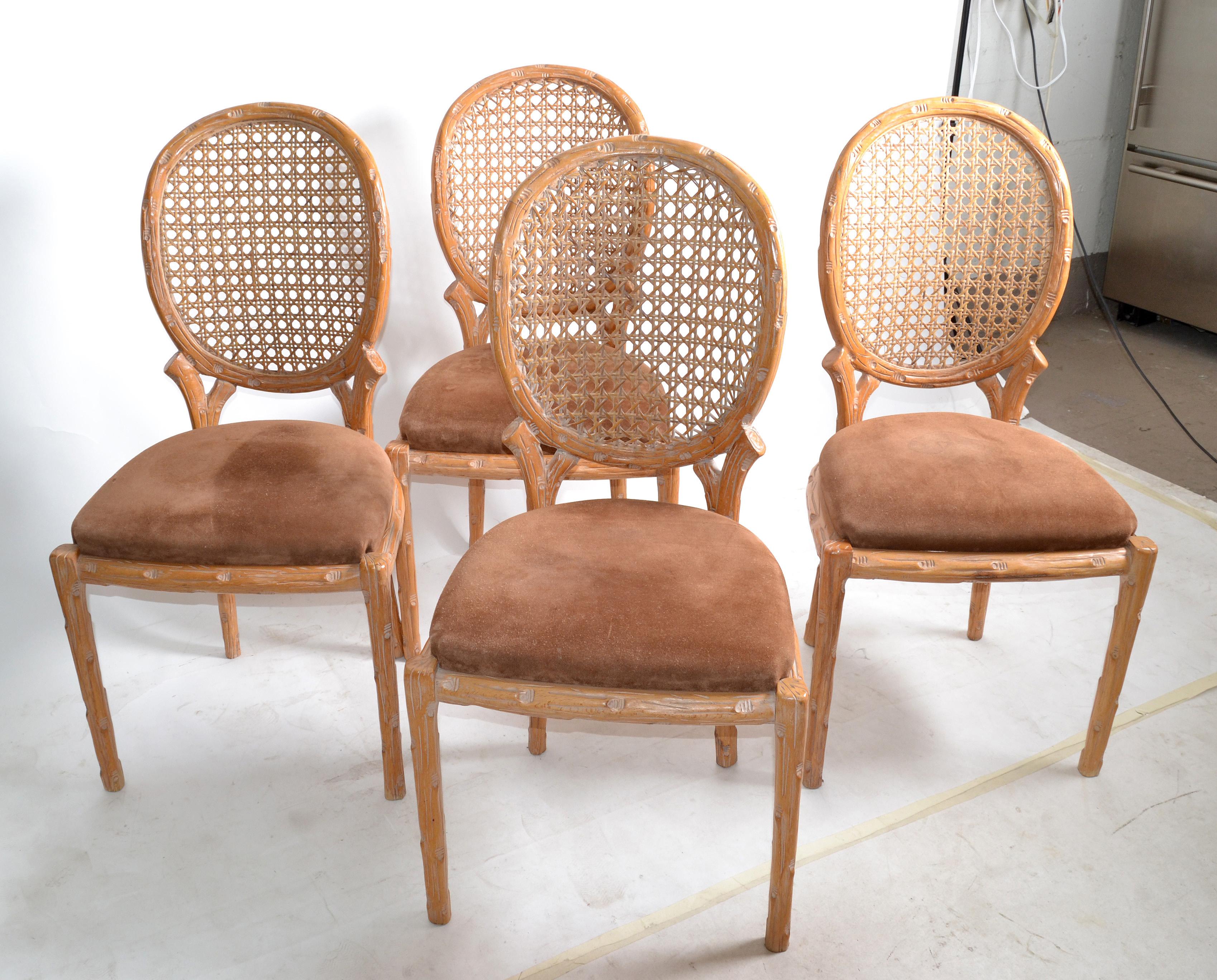 Italian Set of 4 Fratelli Boffi Milano Wood & Cane Dining Chairs Mid-Century Modern 1970