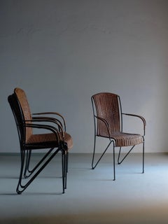 Set of 4 Frederick Weinberg Stacking Wicker Iron Chairs, 1960s