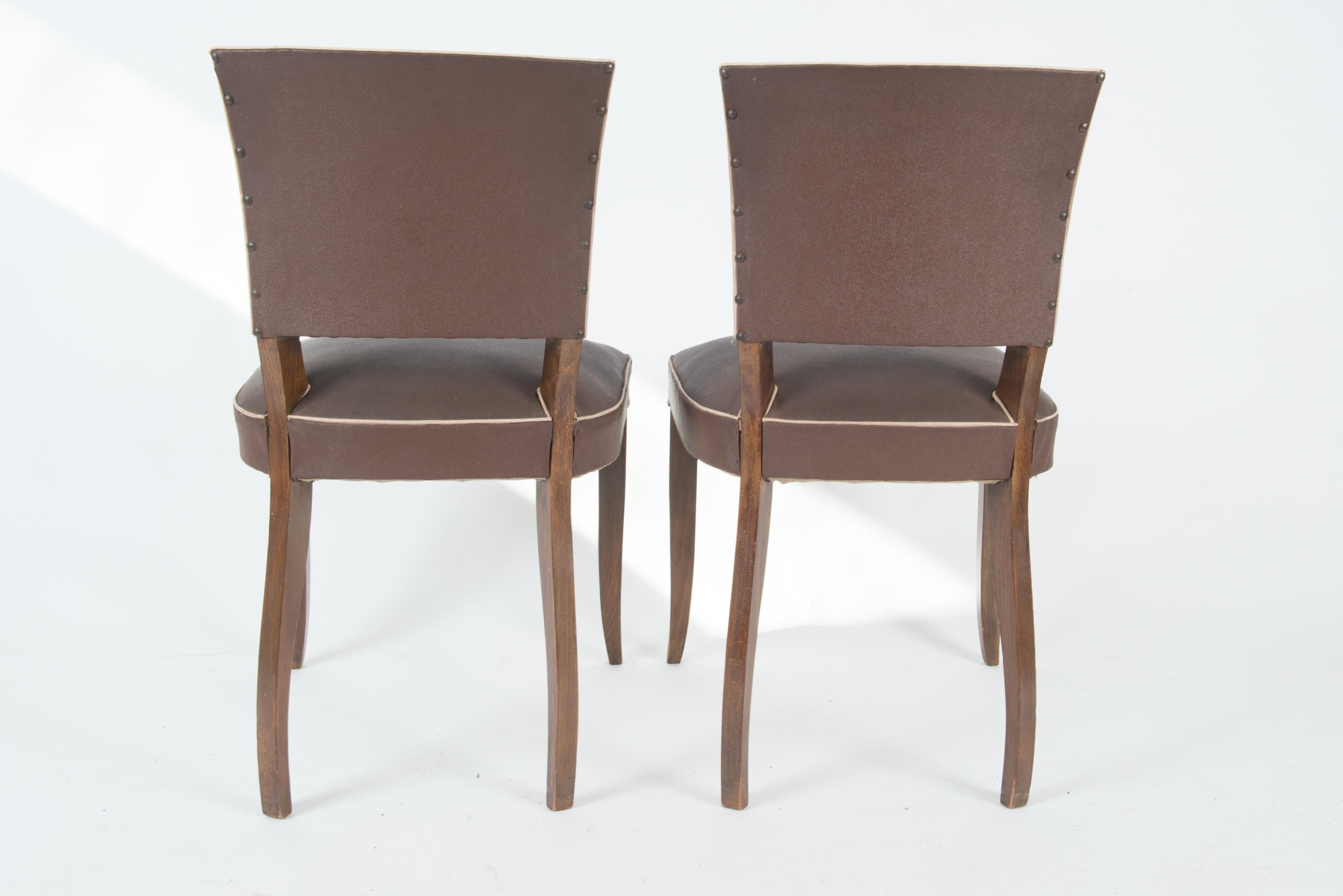 Ensemble de 4 chaises de salle à manger françaises des années 1950, marron en vente 5