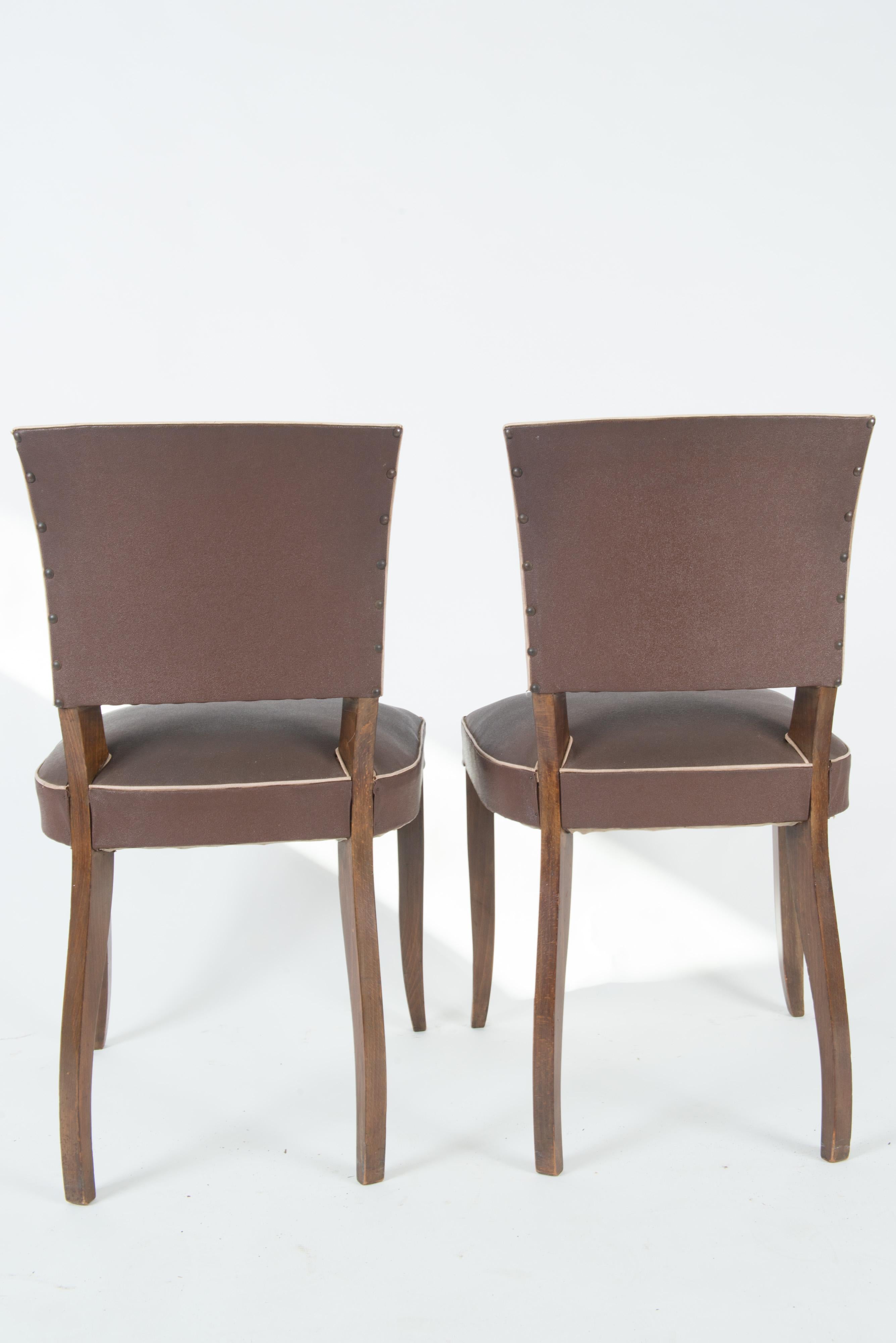 Ensemble de 4 chaises de salle à manger françaises des années 1950, marron en vente 6
