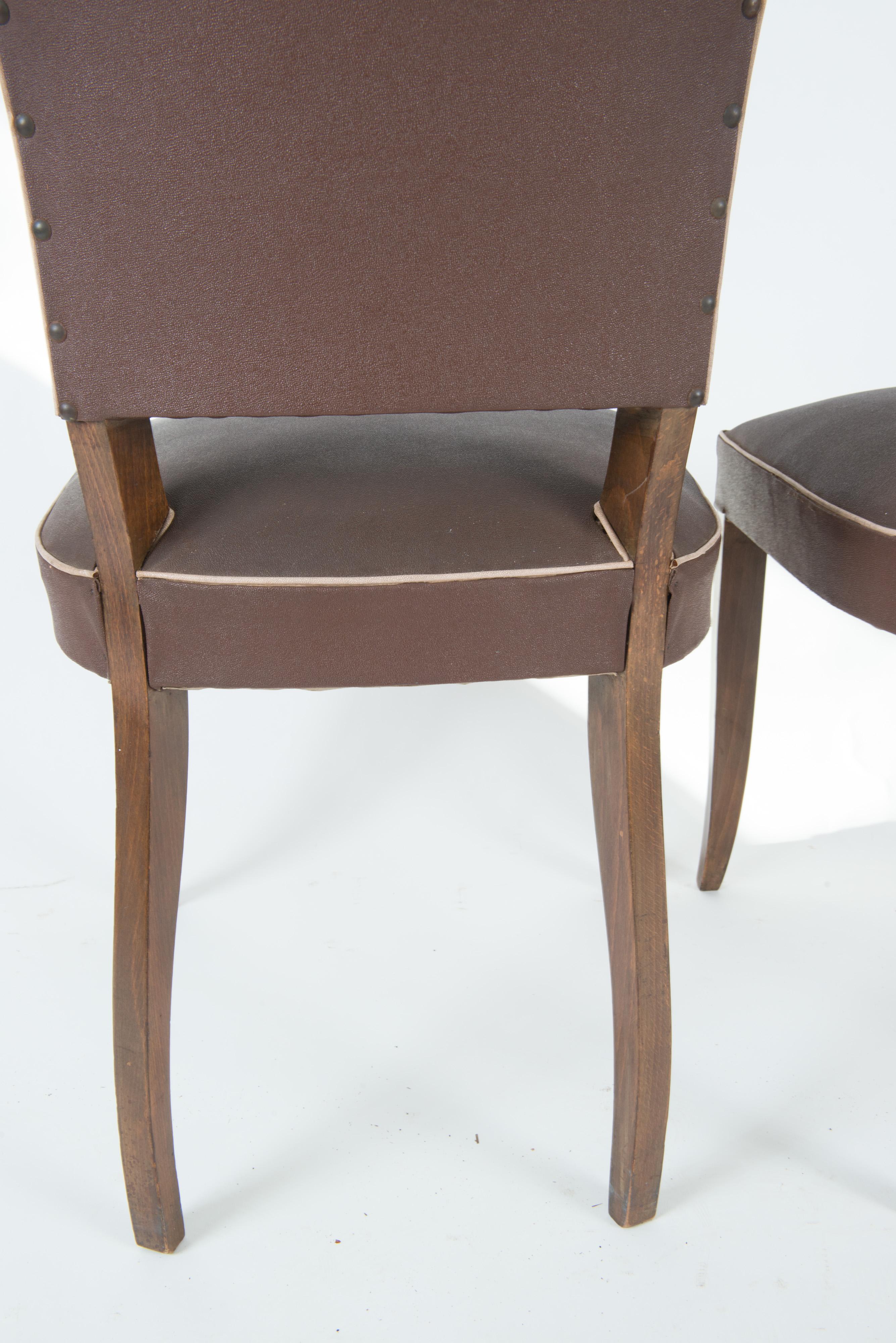 Set of 4 French 1950s Dining Chairs, Brown For Sale 9