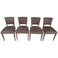 Set of 4 French 1950s Dining Chairs, Brown