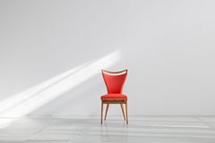 Set of 4 French Wooden Chairs with Red Faux Leather Cover, 1950s