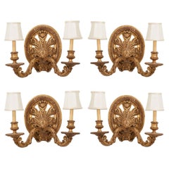Antique Set of 4 French 19th Century Carved Gilt Sconces