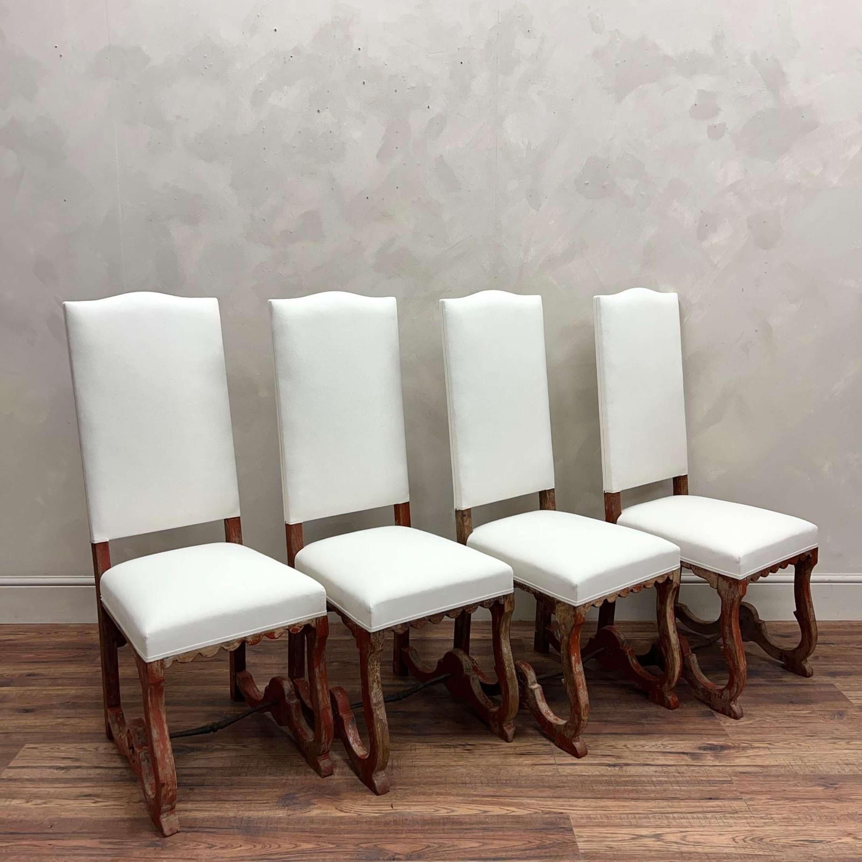Set di 4 sedie da pranzo francesi del XIX secolo, vernice rossa originale in vendita 10
