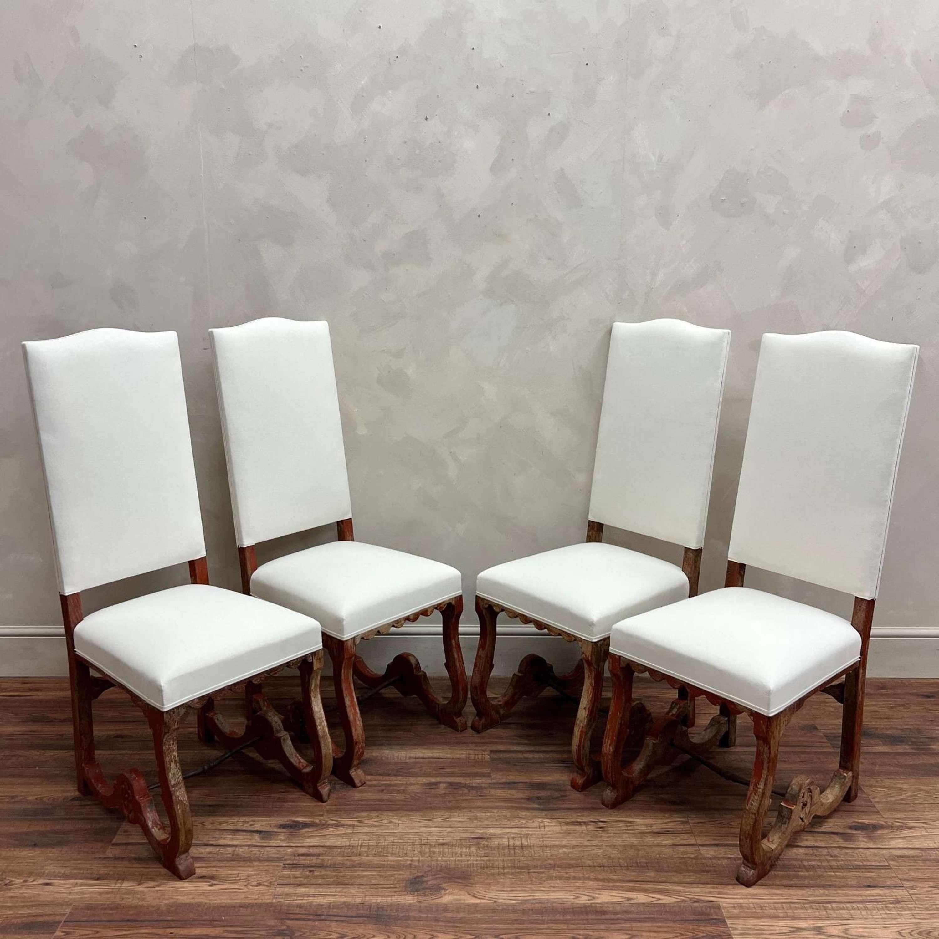 Set di 4 sedie da pranzo francesi del XIX secolo, vernice rossa originale in vendita 1