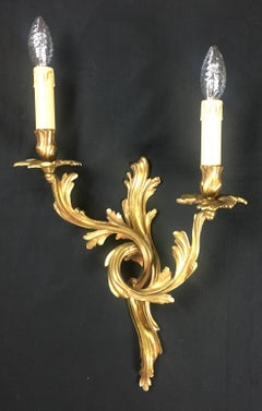 Set of 4 French 19th Century Gilded Bronze Double Arm Wall Sconces