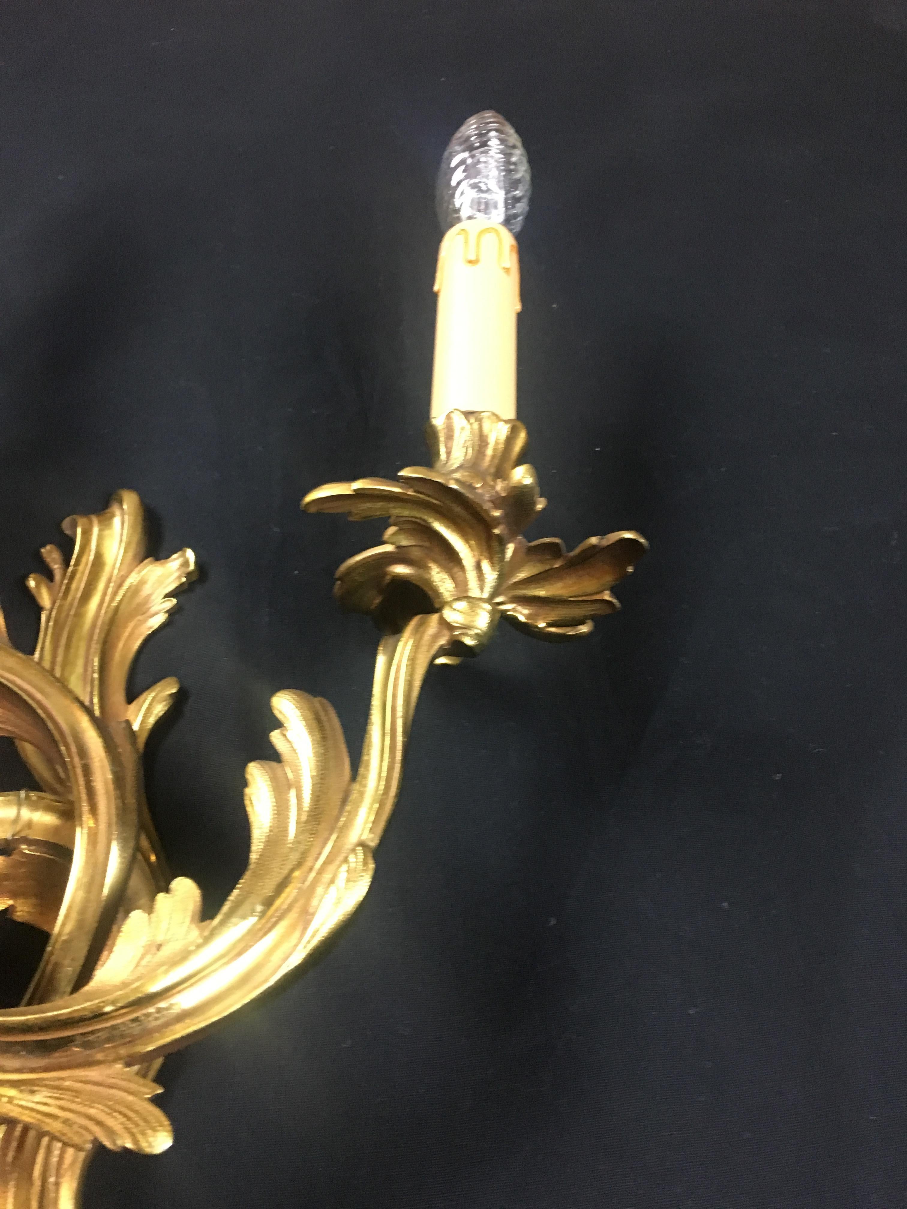 Set of 4 French 19th Century Gilded Bronze Double Arm Wall Sconces In Good Condition In Miami, FL