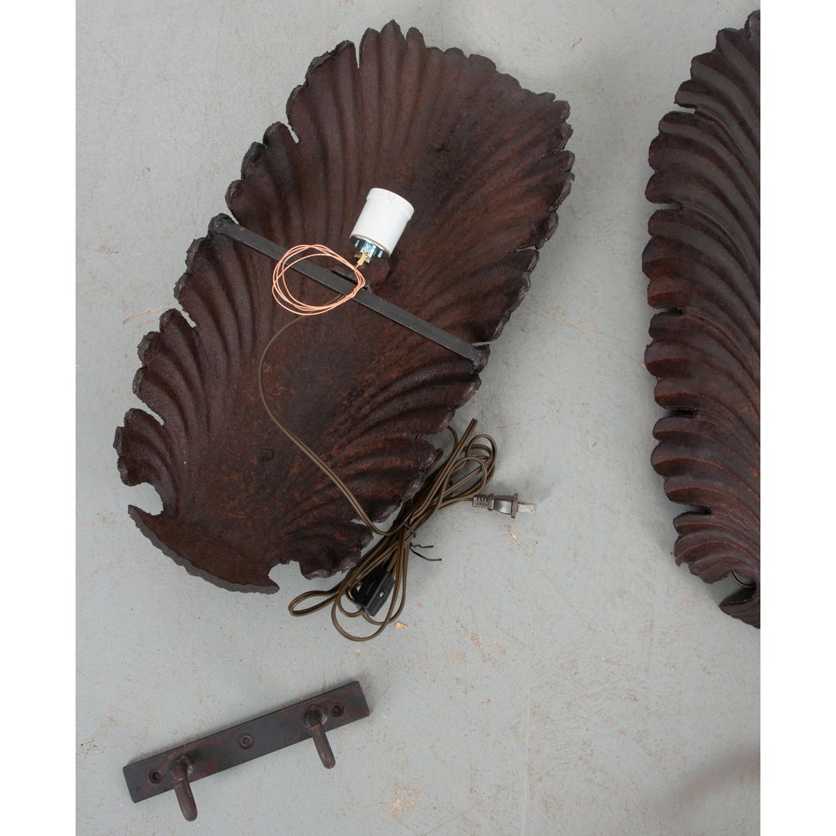 Other Set of 4 French 20th Century Cast Iron Leaf Sconces 