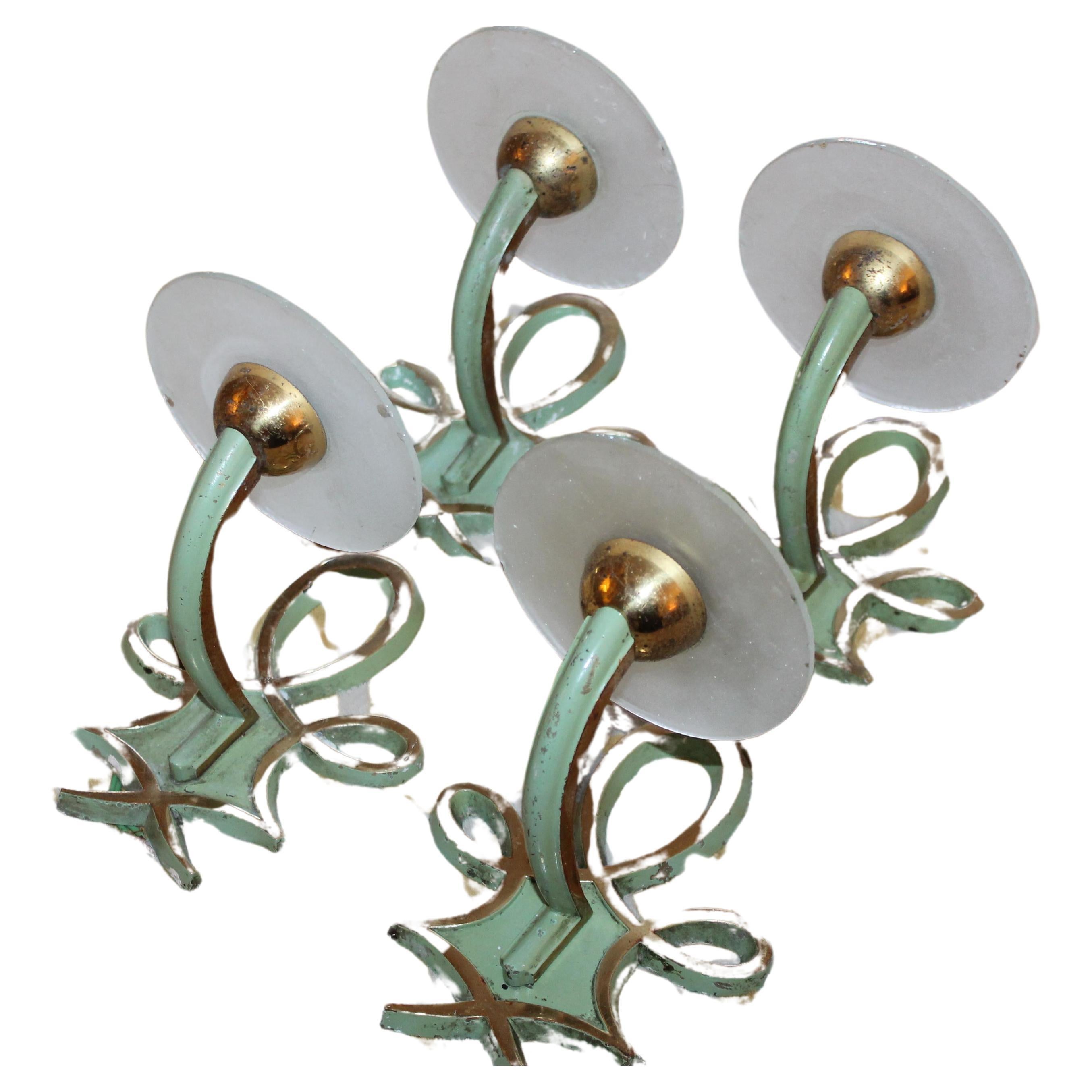 Set of 4 French Art Deco 1930's Gilt & Patinated Wall Sconces Attrib Jules Leleu For Sale