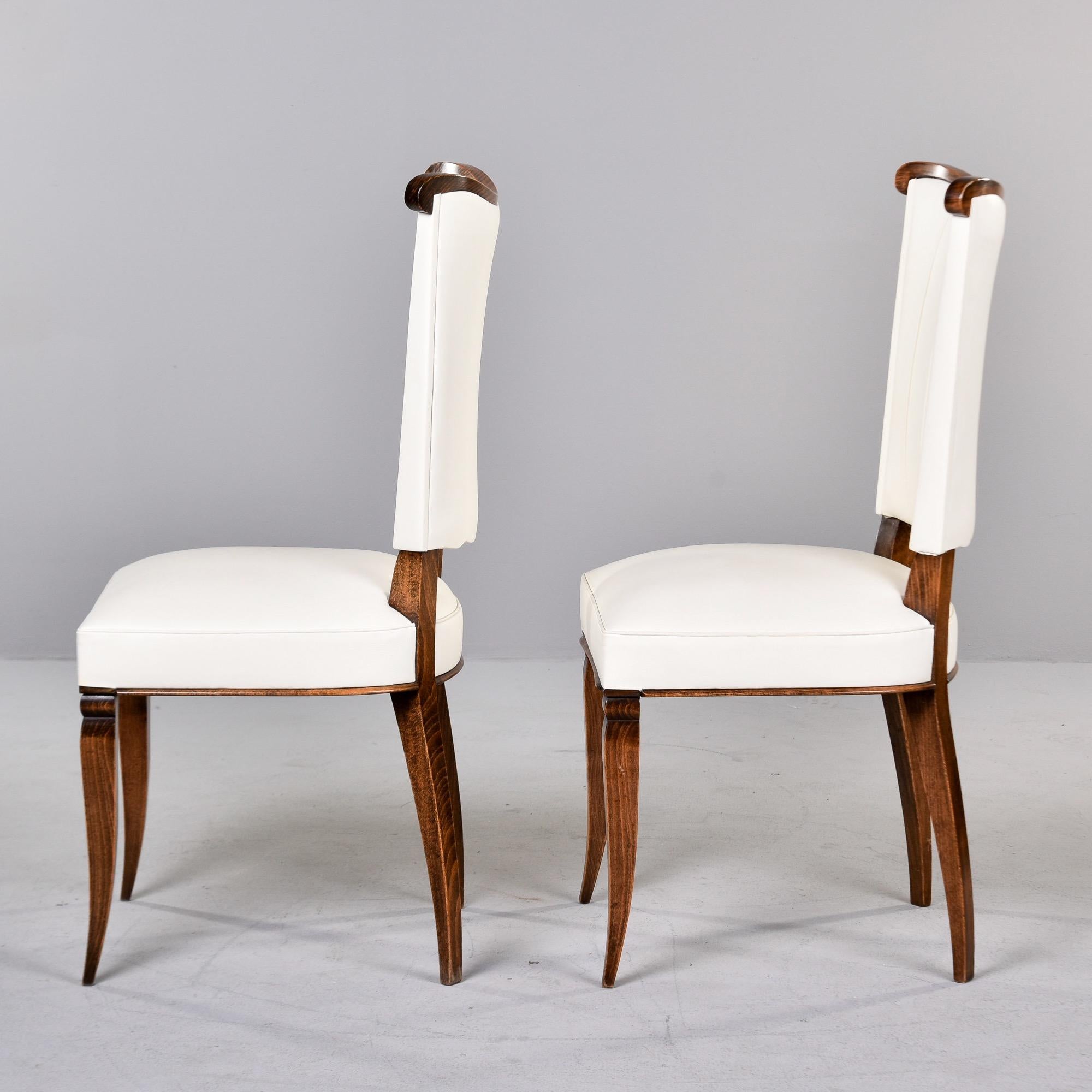 Set of 4 French Art Deco Chairs With White Leather Upholstery For Sale 2
