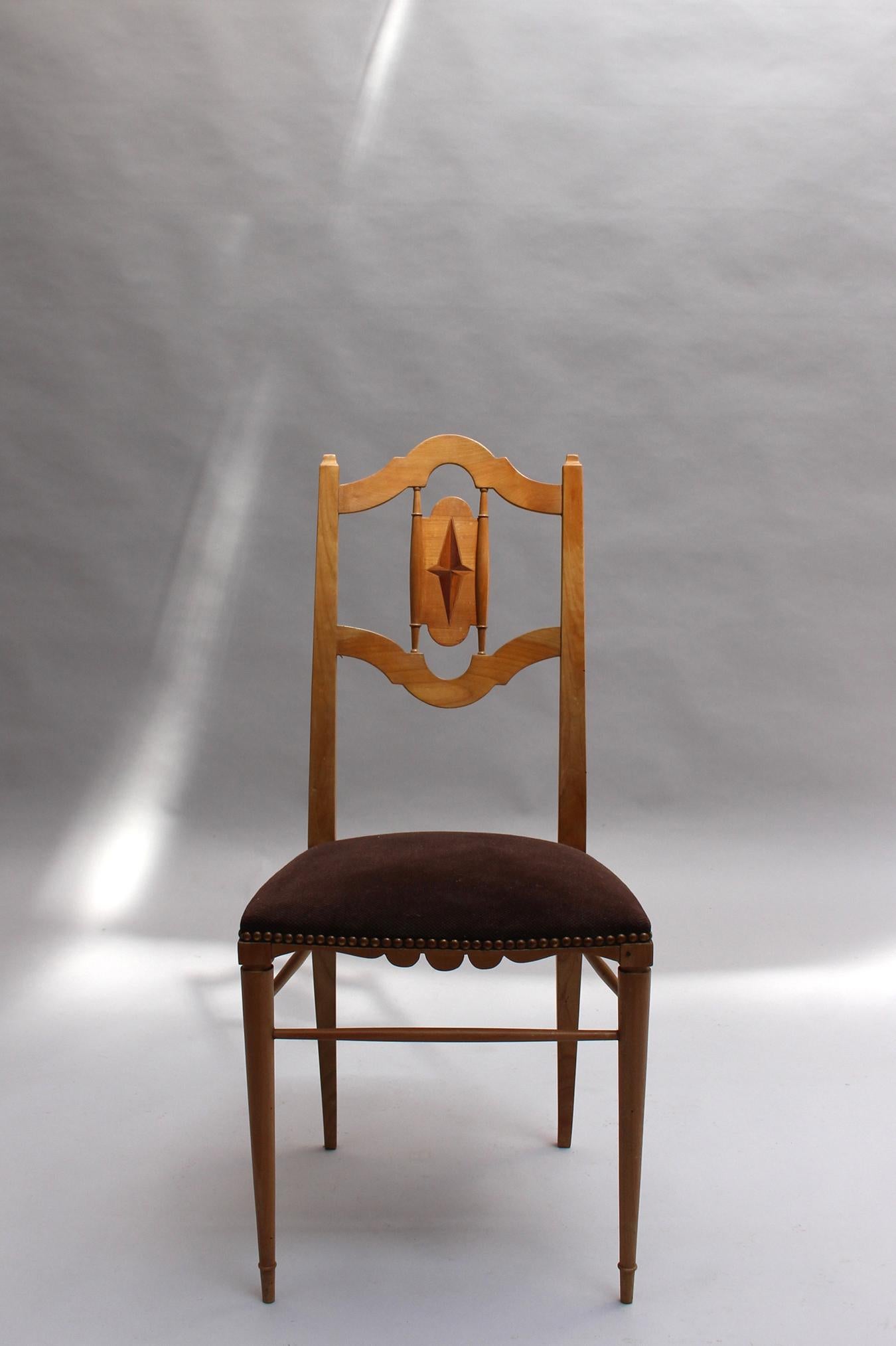 Satz von 4 französischen Art-Déco-Beistellstühlen aus Kirschbaumholz von Georges Soutiras (Art déco) im Angebot