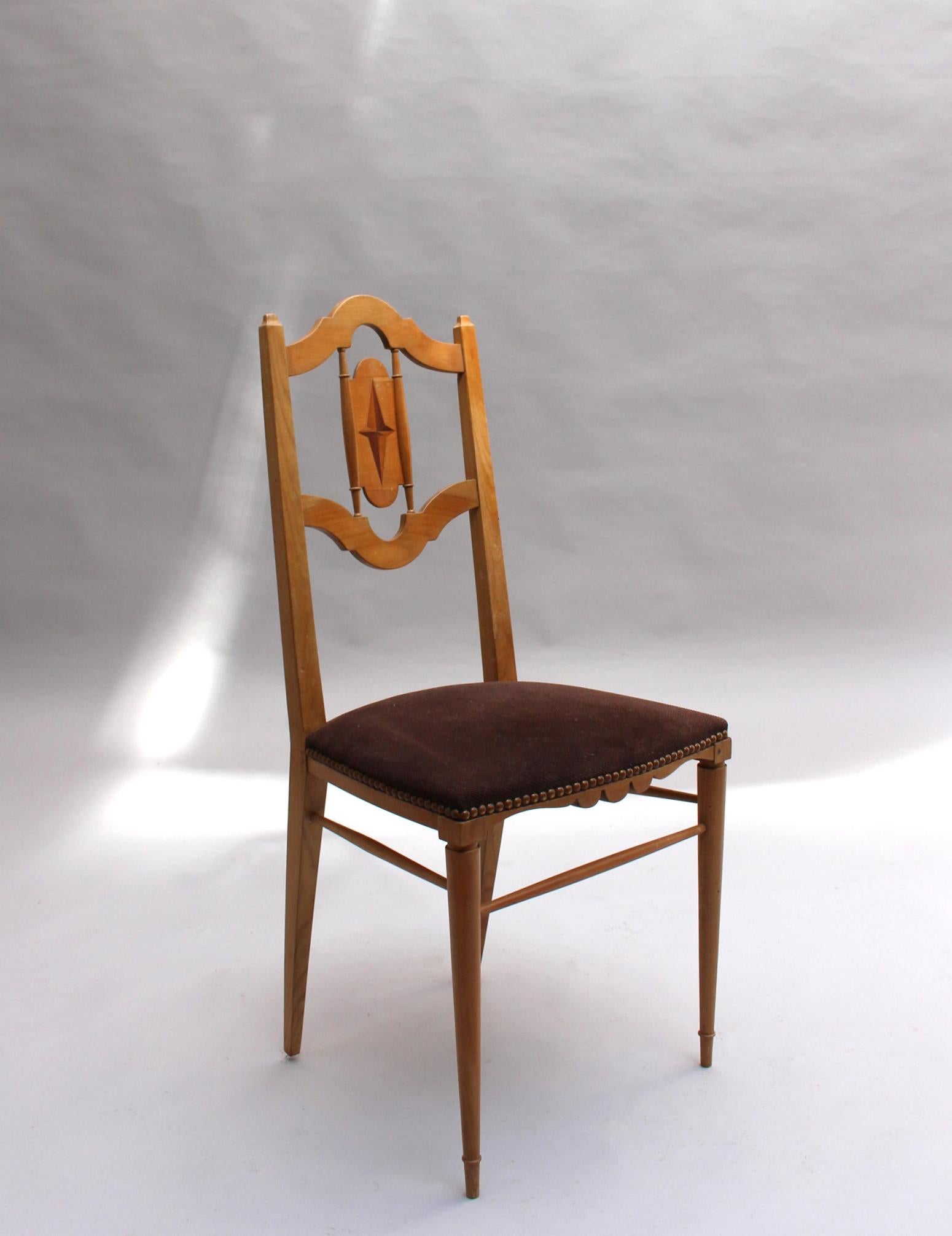 Mid-20th Century Set of 4 French Art Deco Cherry Wood Side Chairs by Georges Soutiras For Sale