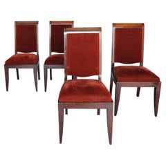 Set of 4 French Art Deco Mahogany Dining Chairs by Gaston Poisson