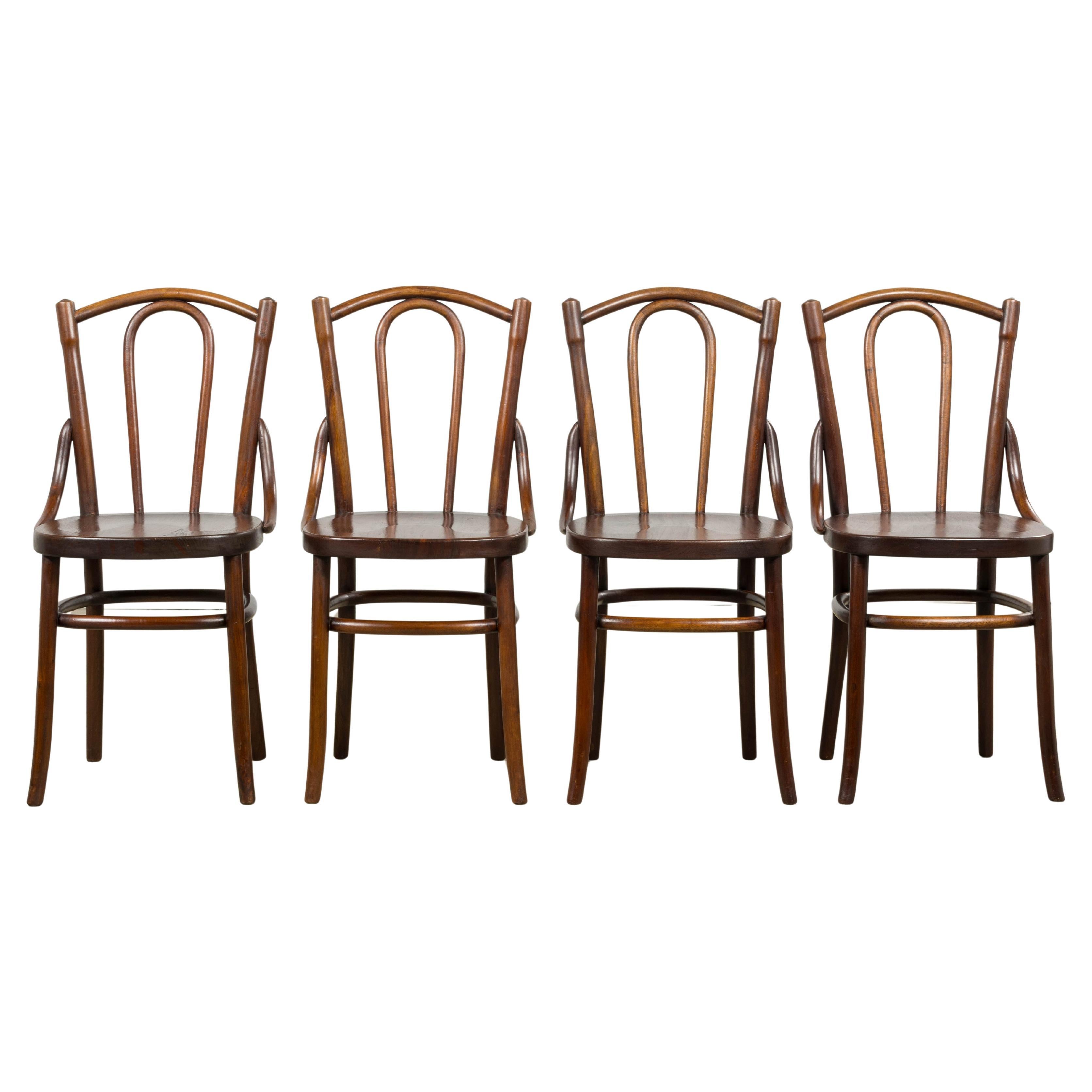 Set of 4 French Bentwood Bistro Dining Chairs, Provence, Mid-20th Century