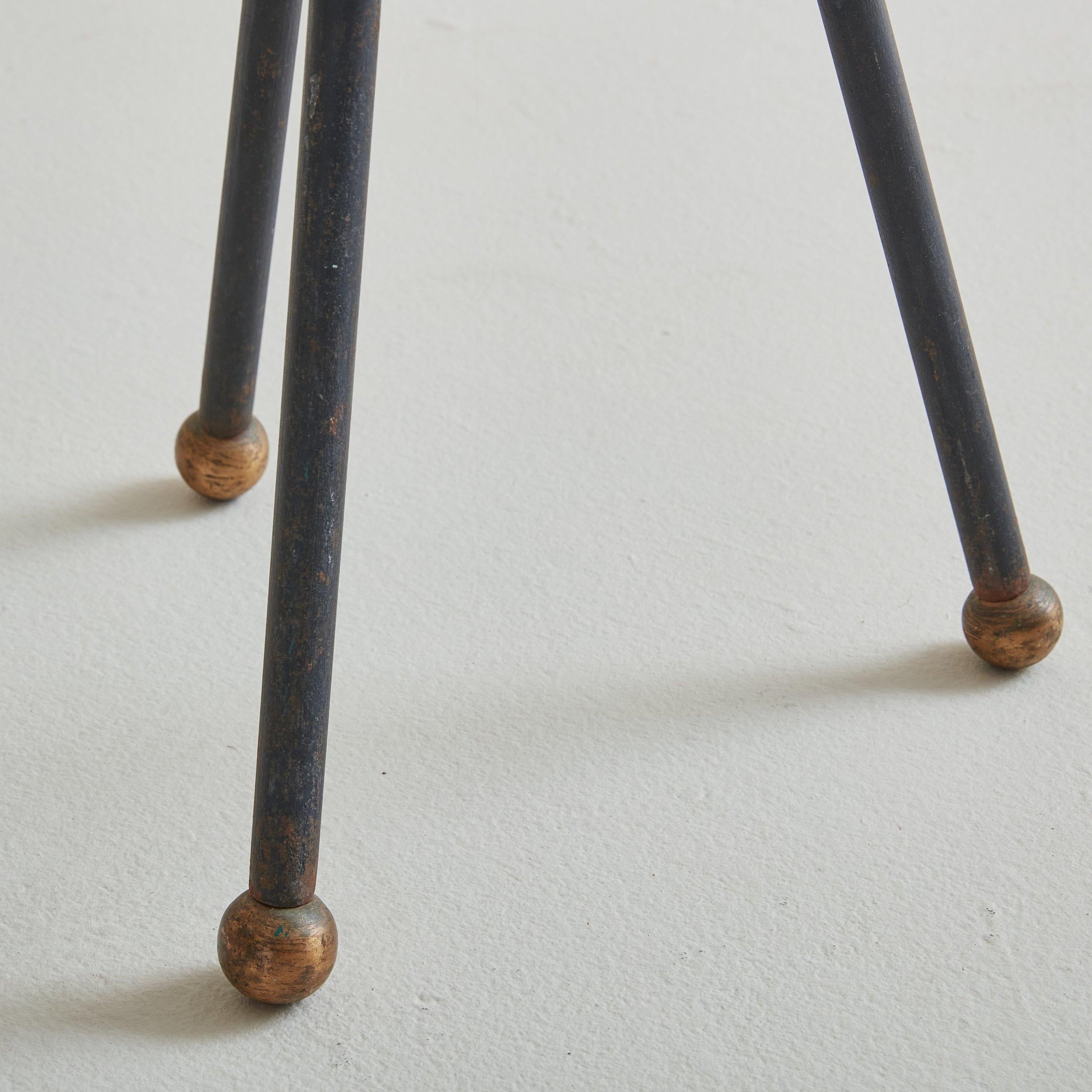 Set of 4 French Bistro Bar Stools in Iron, Brass and Boucle 3