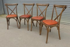 Set of 4 French Bistro Chairs with New Leather Seats