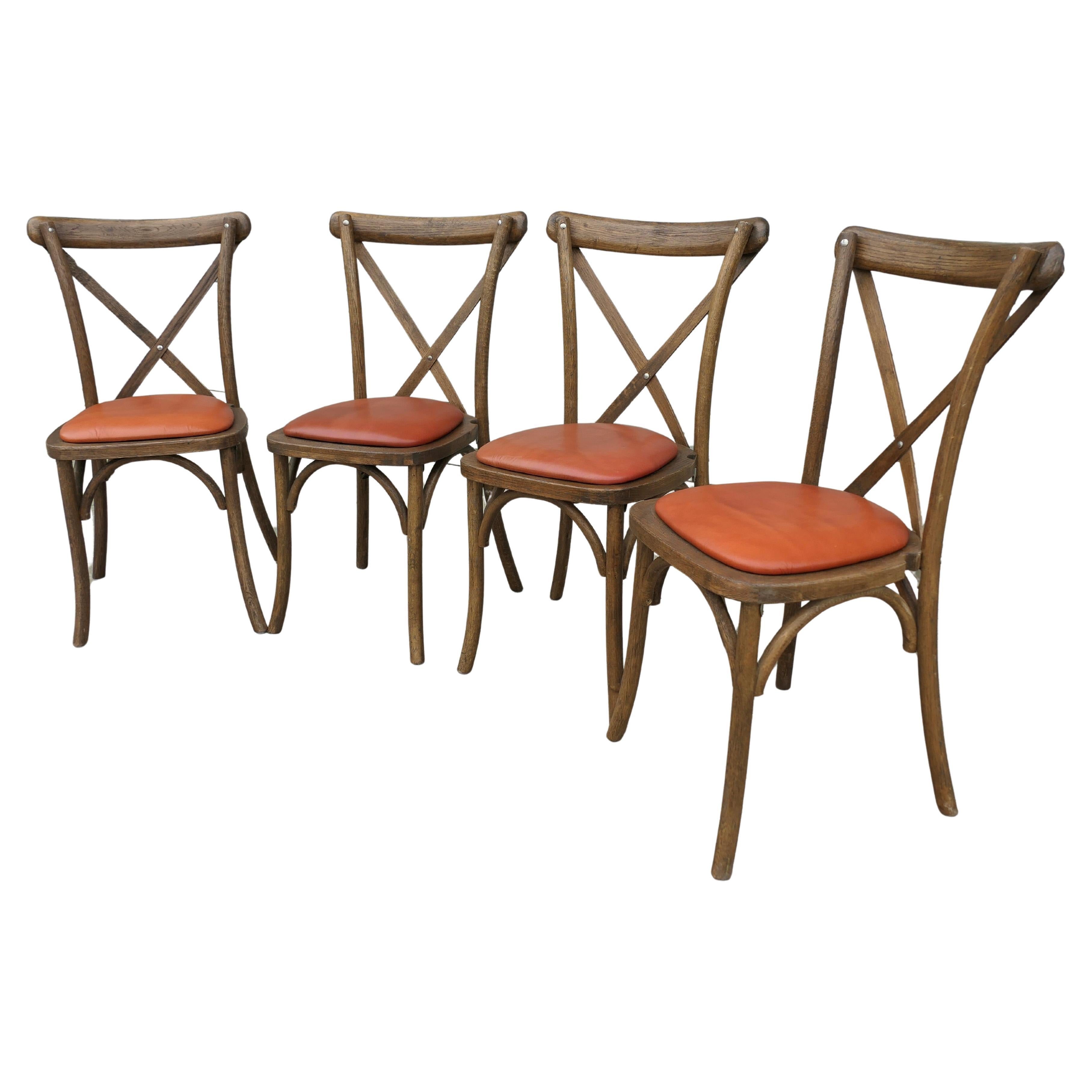 Set of 4 French Bistro Chairs with New Leather Seats